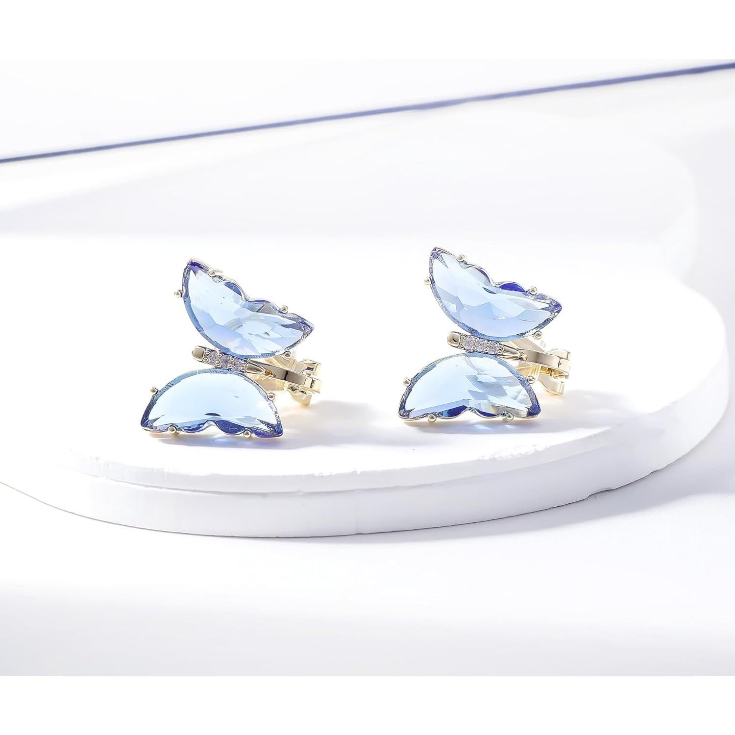 Pendientes de Clip Mariposa Cristal Azul YOQUCOL Dorados 2cm