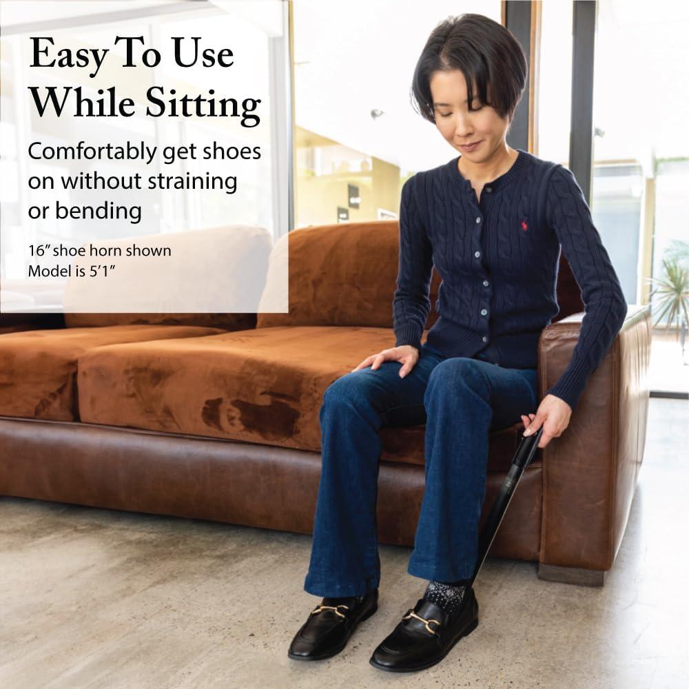 Cuerno de zapato de acero inoxidable FootFitter 16" (40.64cm) con mango de cuero
