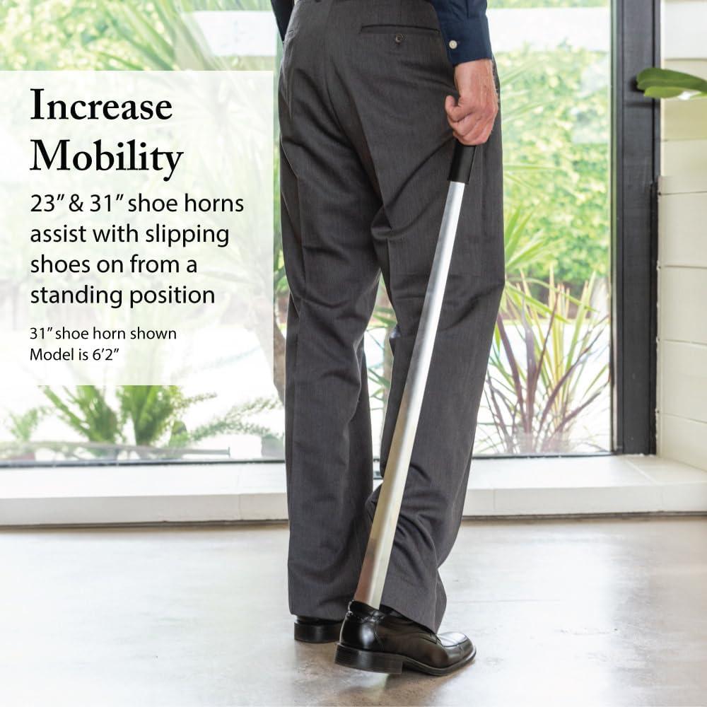 Cuerno de zapato de acero inoxidable FootFitter 16" (40.64cm) con mango de cuero