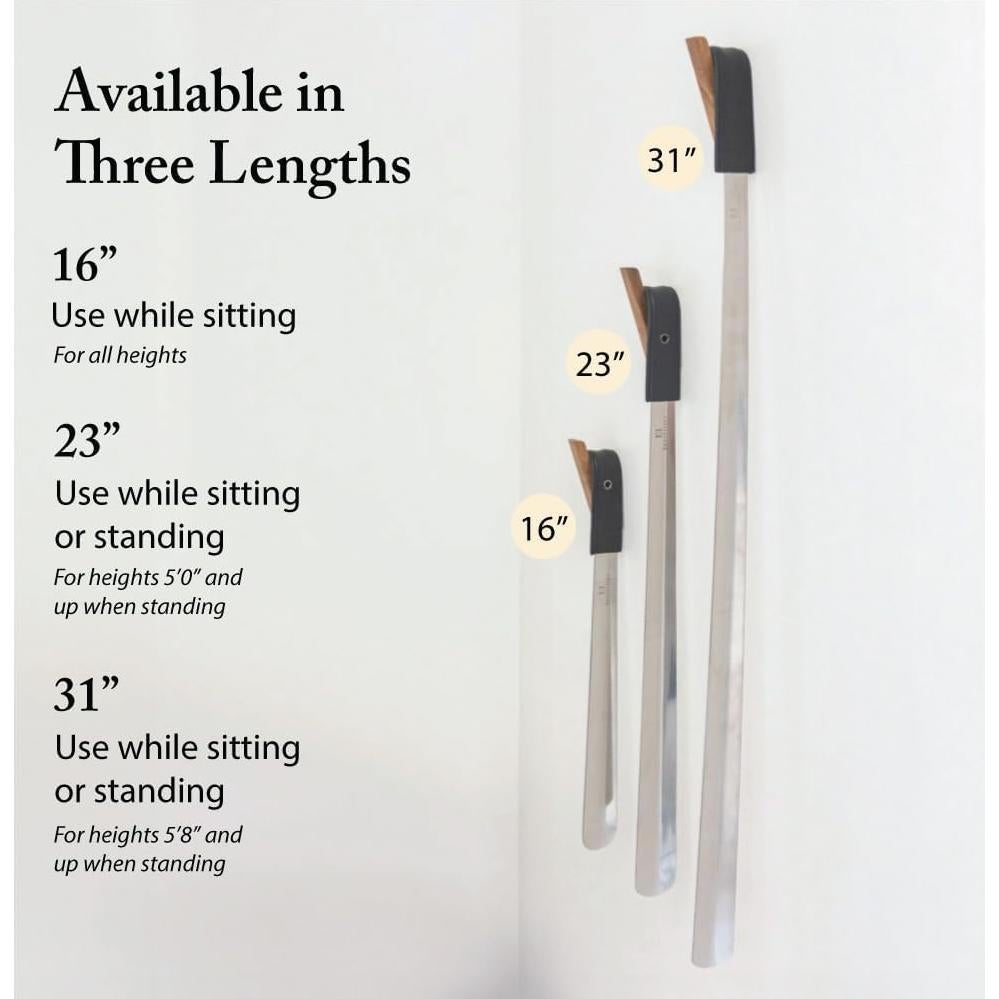 Cuerno de zapato de acero inoxidable FootFitter 16" (40.64cm) con mango de cuero