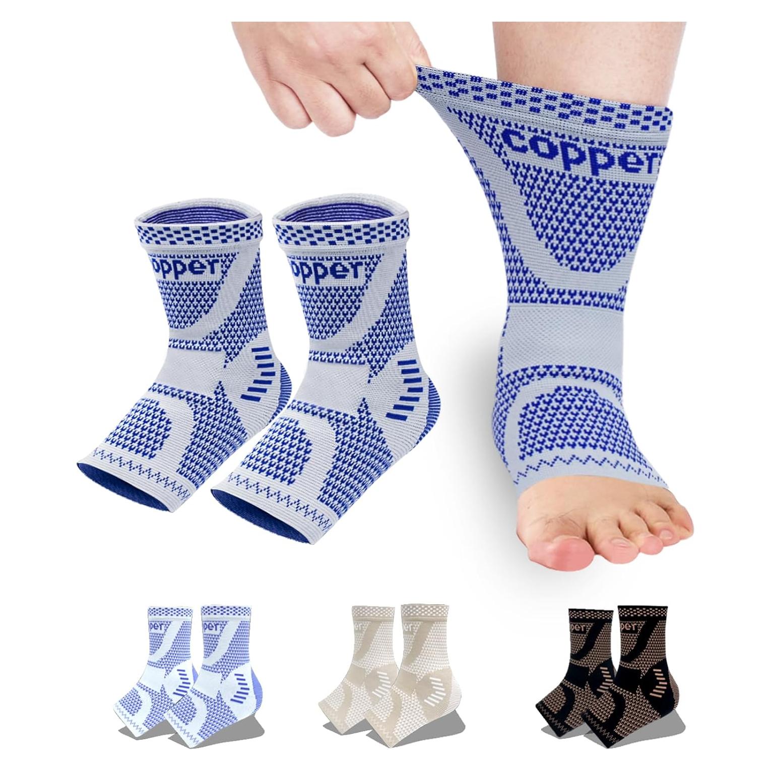 Soporte de Tobillo de Cobre Lonsiton - Compresión Unisex Azul S