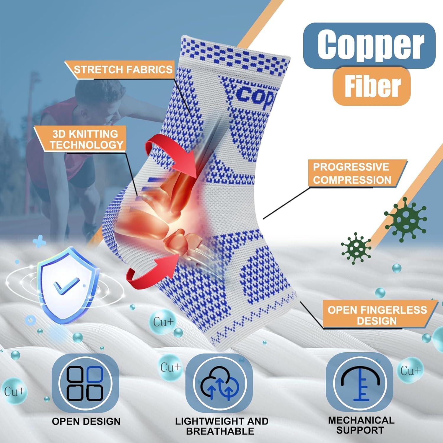 Soporte de Tobillo de Cobre Lonsiton - Compresión Unisex Azul S