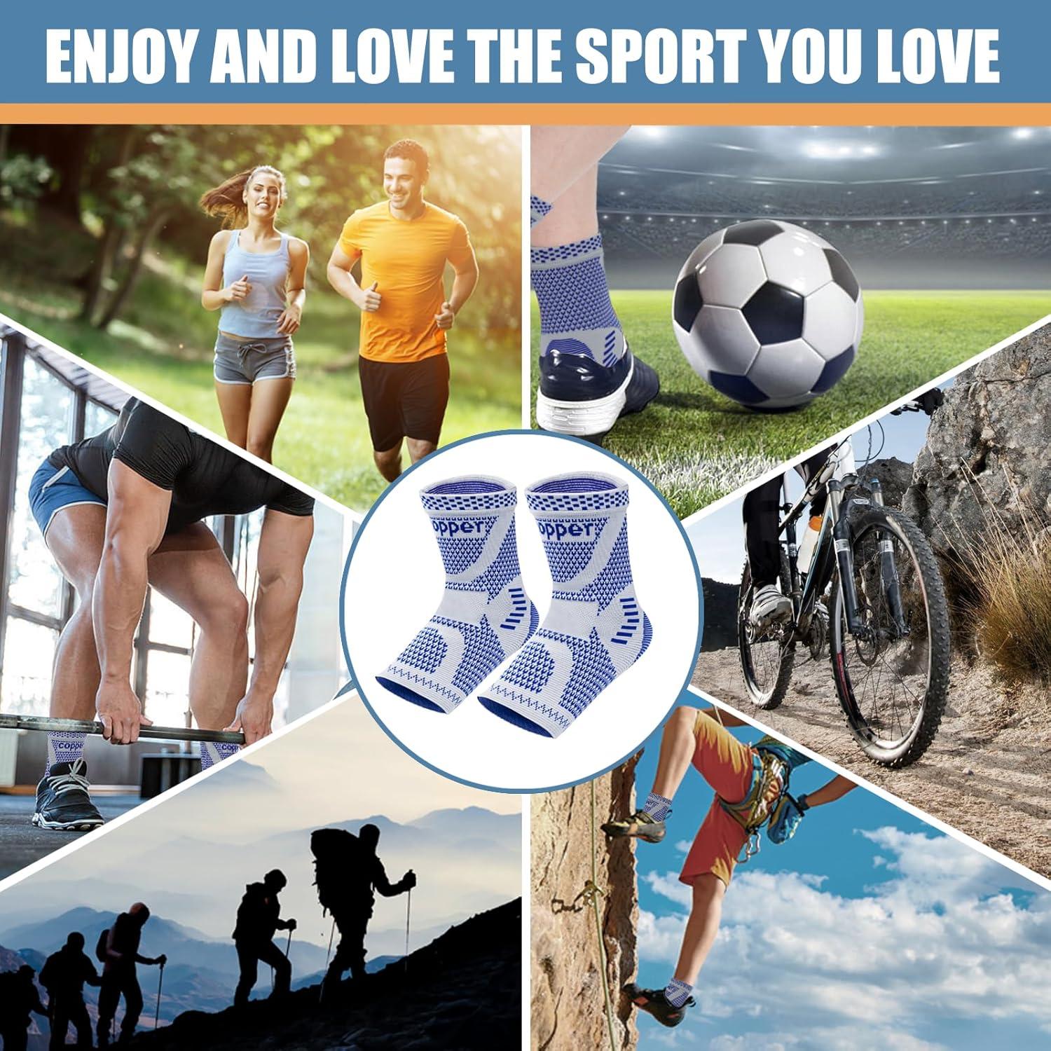 Soporte de Tobillo de Cobre Lonsiton - Compresión Unisex Azul S