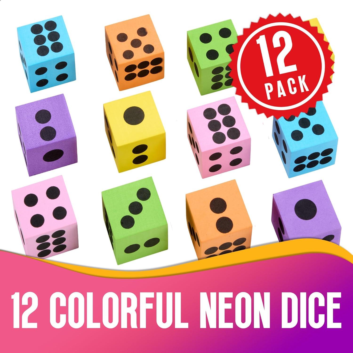 Juego de Dados de Espuma Neón Jumbo - Paquete de 12 para Niños
