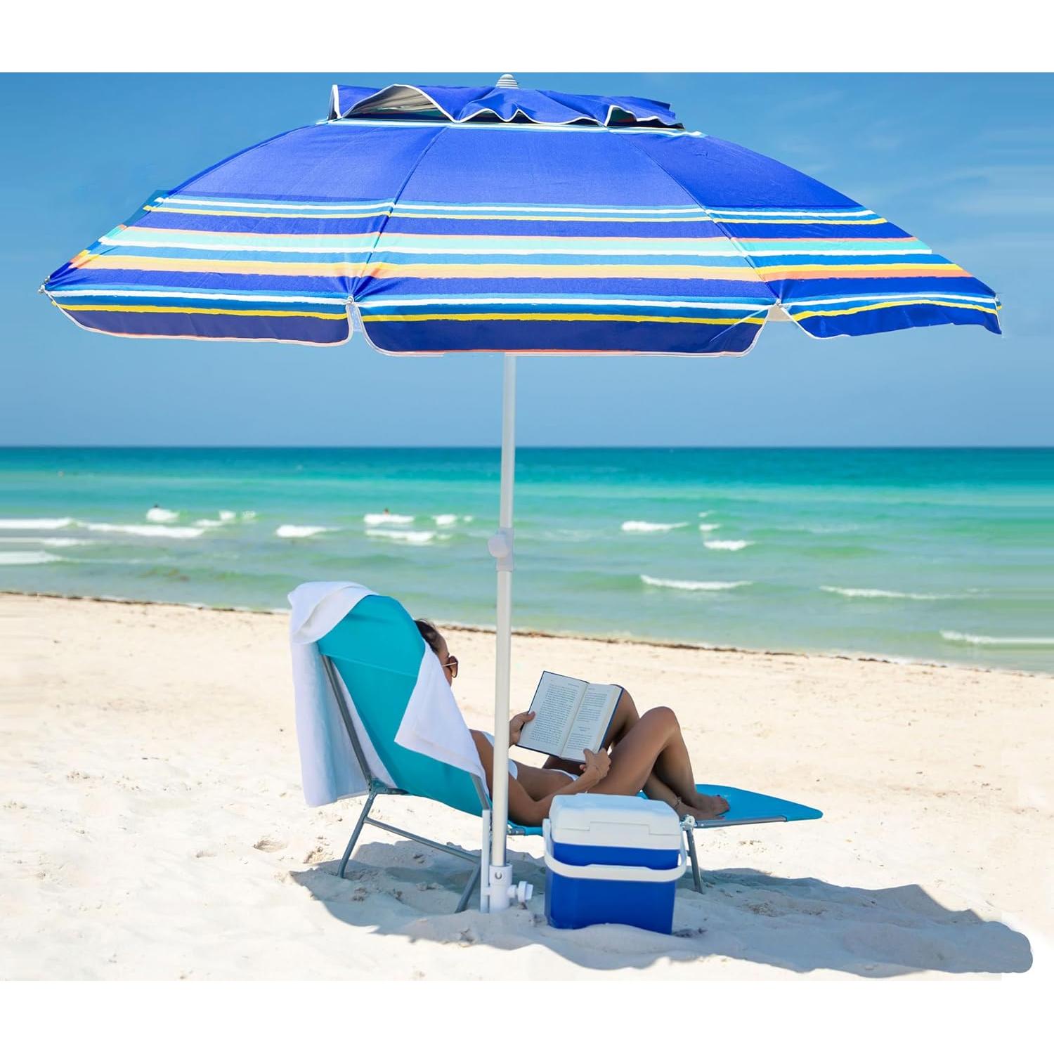 Paraguas de Playa AMMSUN 2.13m Resistente Viento UV 50+ Azul