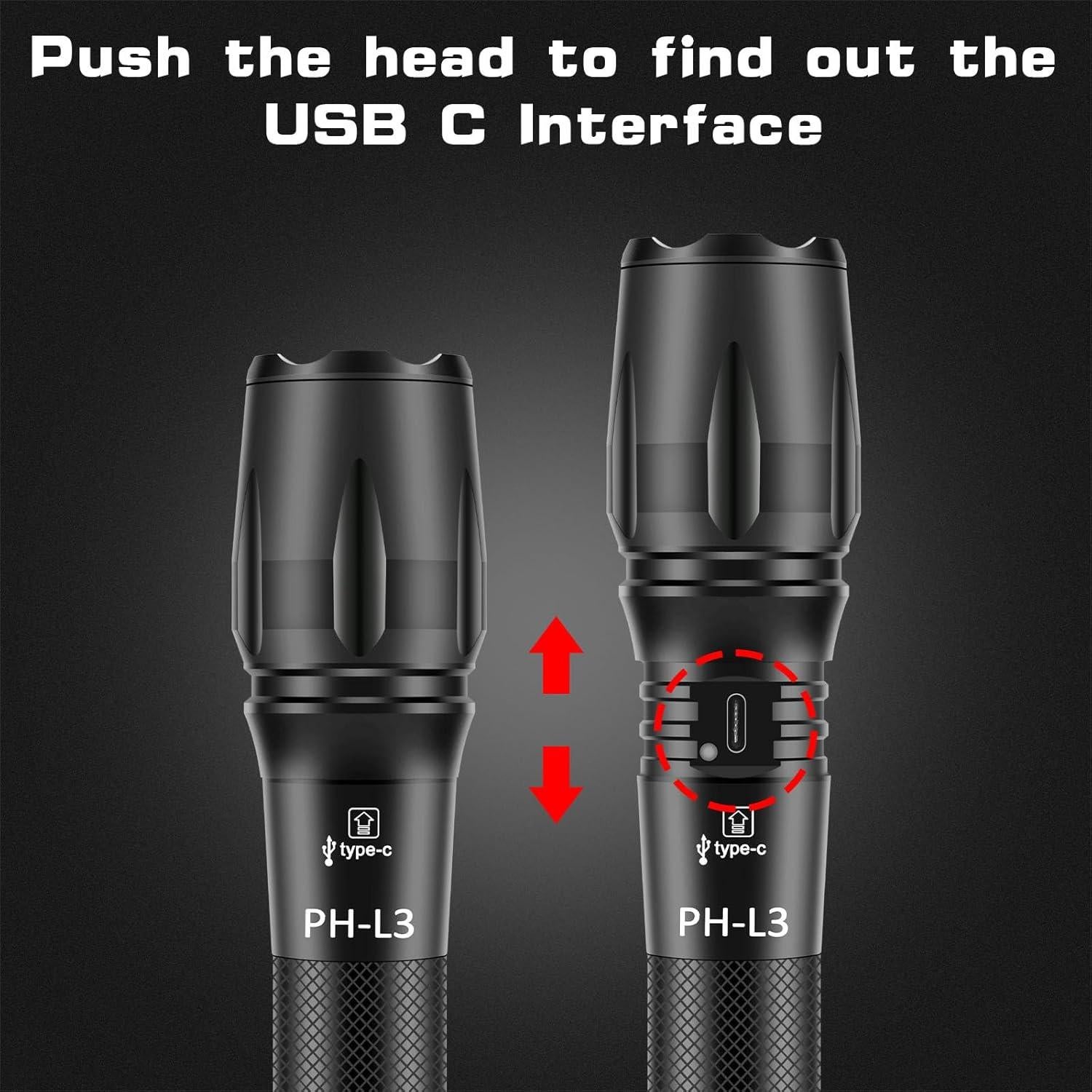 Linterna LED Recargable PHIXTON 1000 Lúmenes USB C 5 Modos