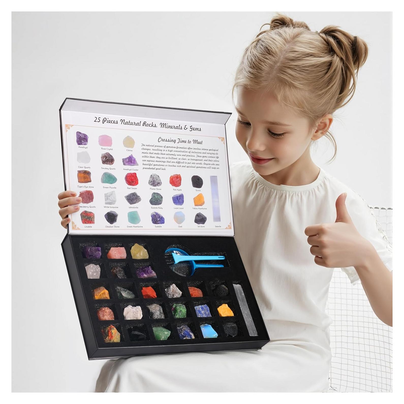 Kit de Rocas y Minerales HOPEME 25 PCS con Guía Educativa