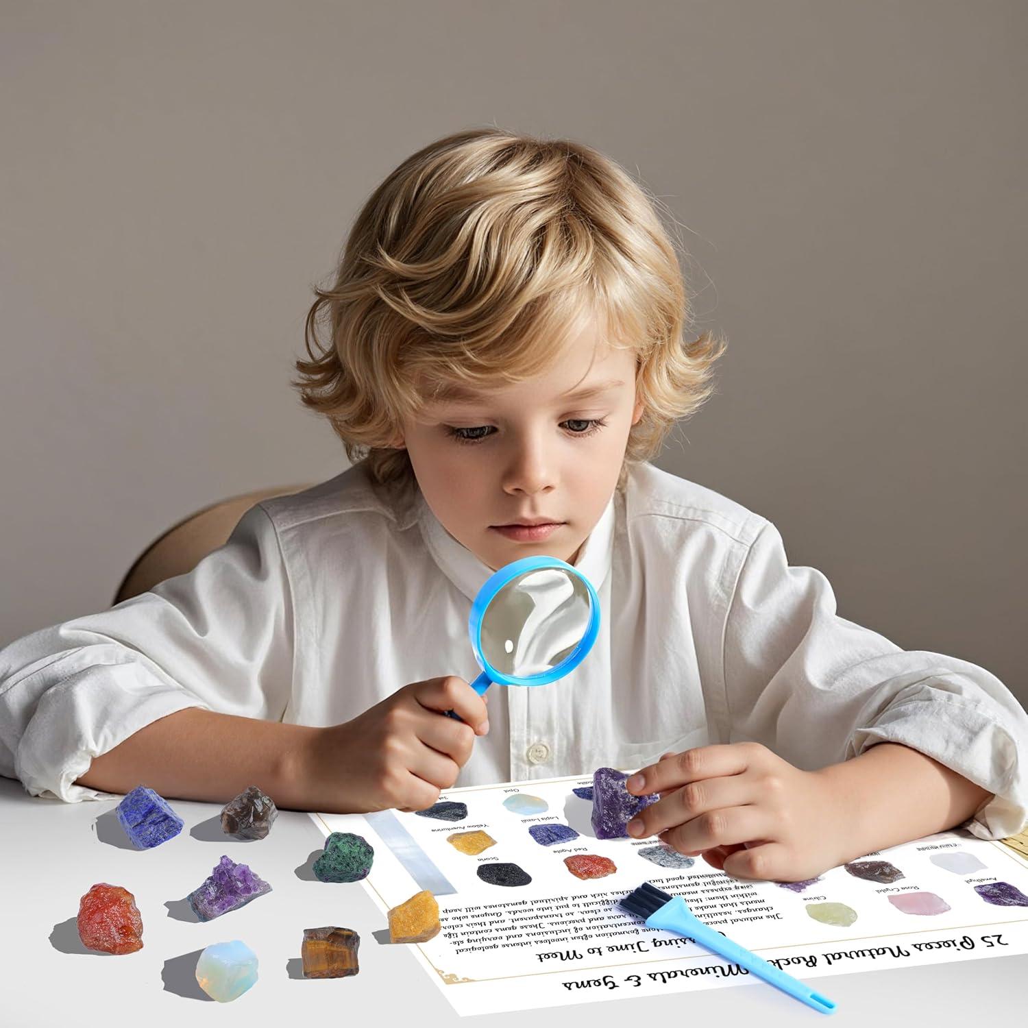 Kit de Rocas y Minerales HOPEME 25 PCS con Guía Educativa
