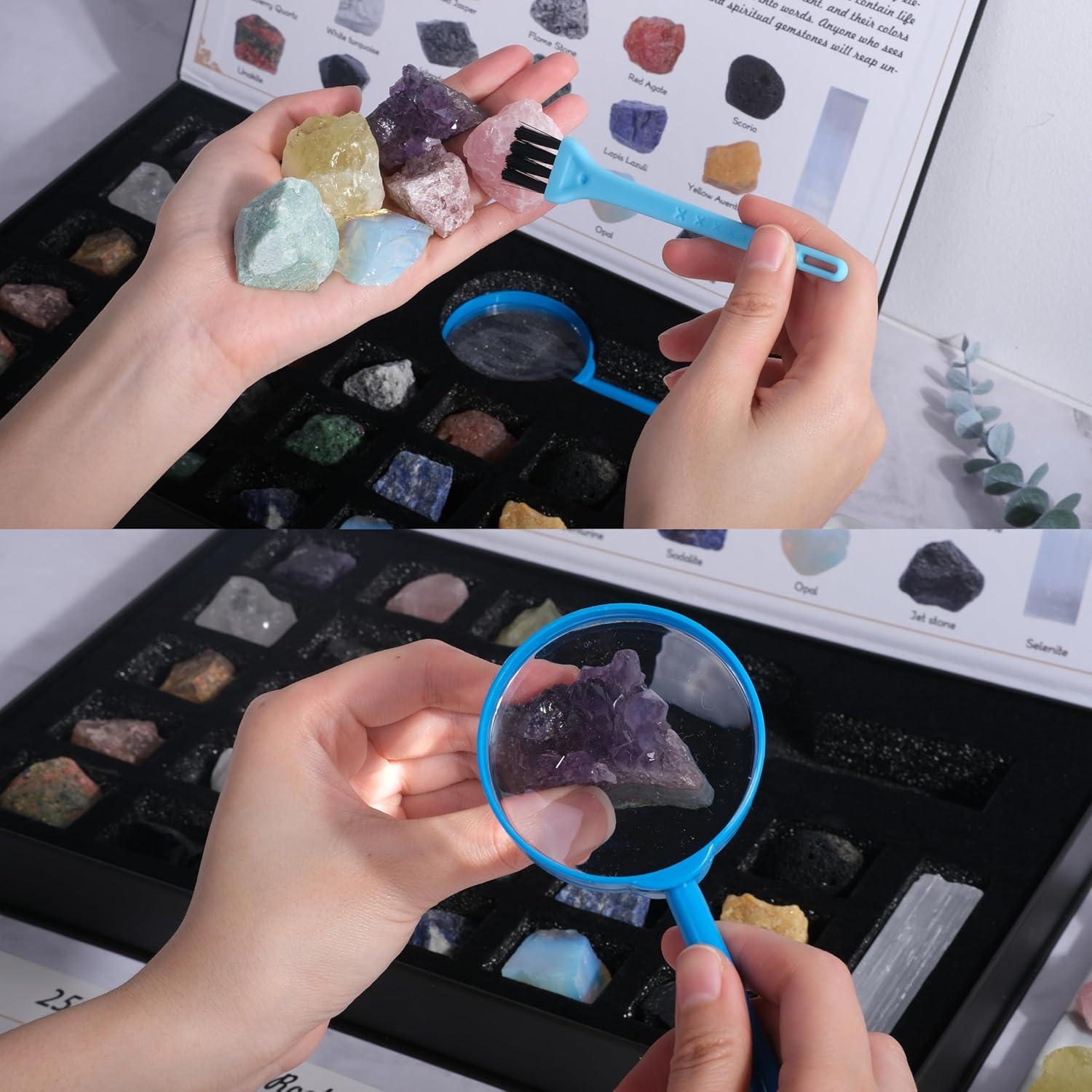 Kit de Rocas y Minerales HOPEME 25 PCS con Guía Educativa