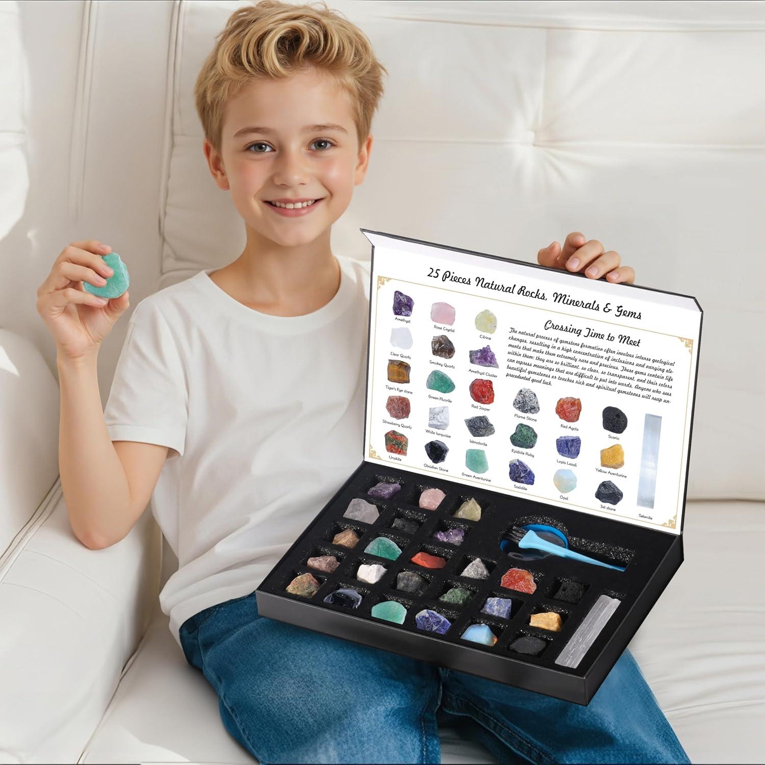 Kit de Rocas y Minerales HOPEME 25 PCS con Guía Educativa