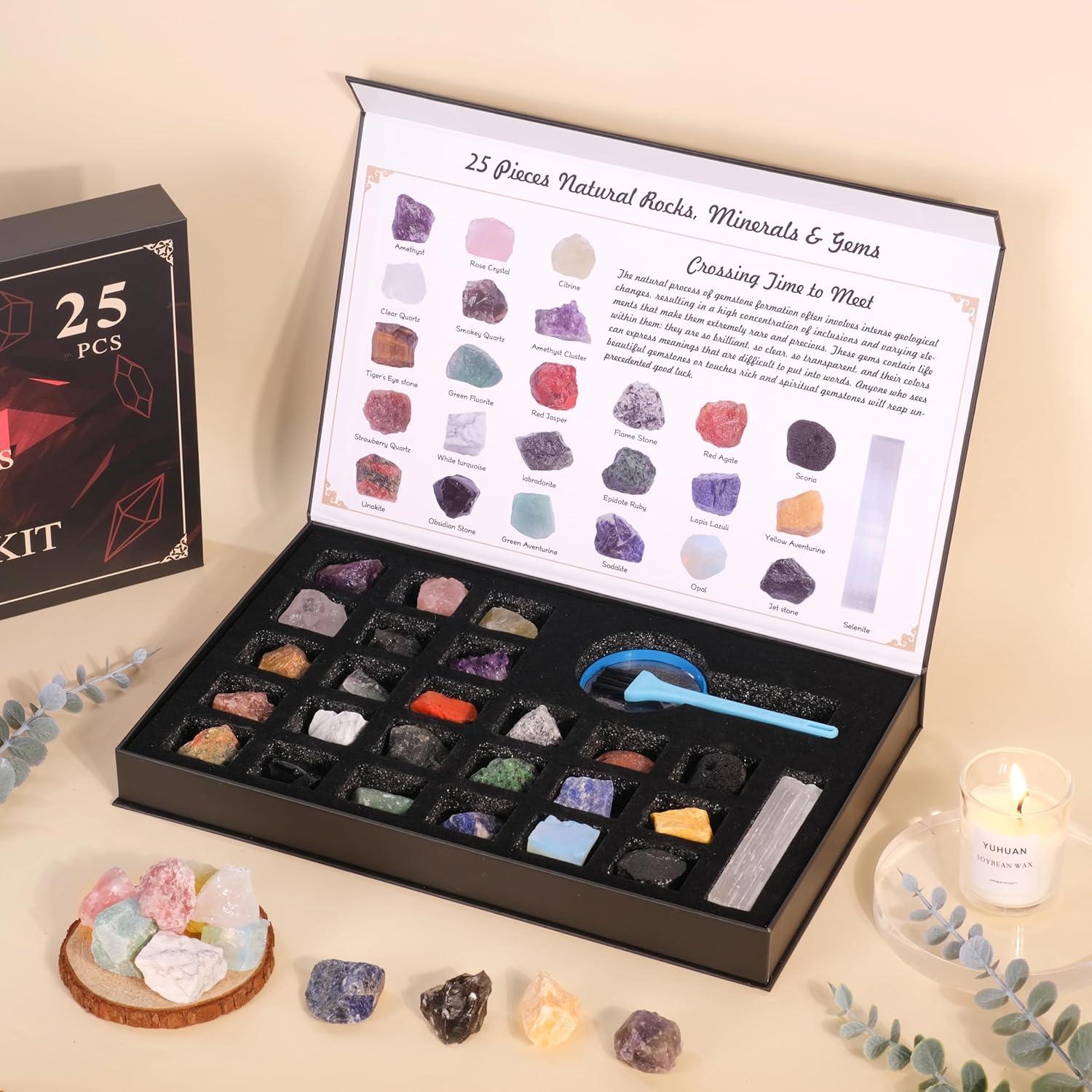 Kit de Rocas y Minerales HOPEME 25 PCS con Guía Educativa