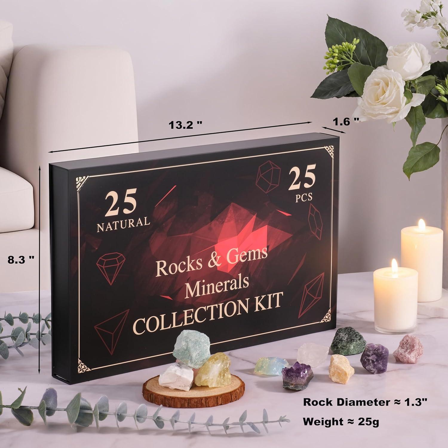 Kit de Rocas y Minerales HOPEME 25 PCS con Guía Educativa