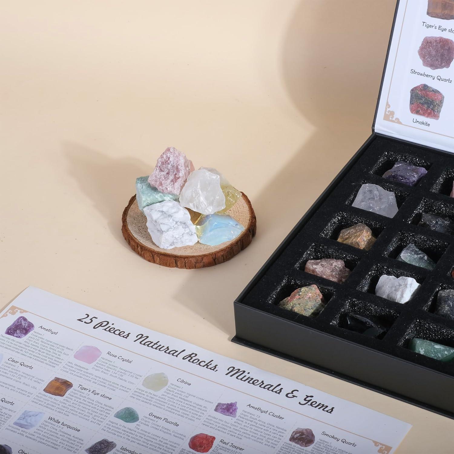 Kit de Rocas y Minerales HOPEME 25 PCS con Guía Educativa