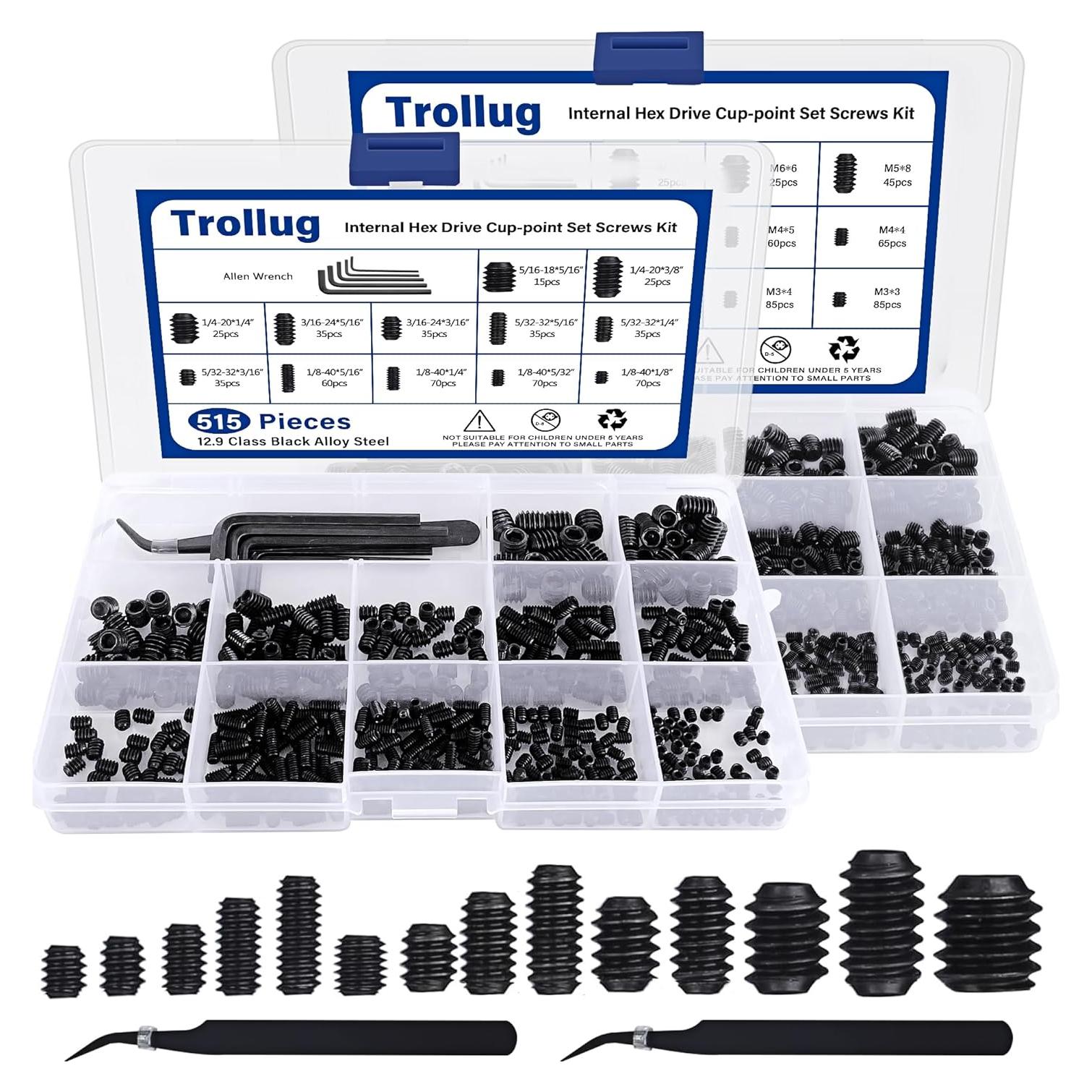 Kit de Tornillos Hexagonales Metrico y SAE 1305PCS Trollug