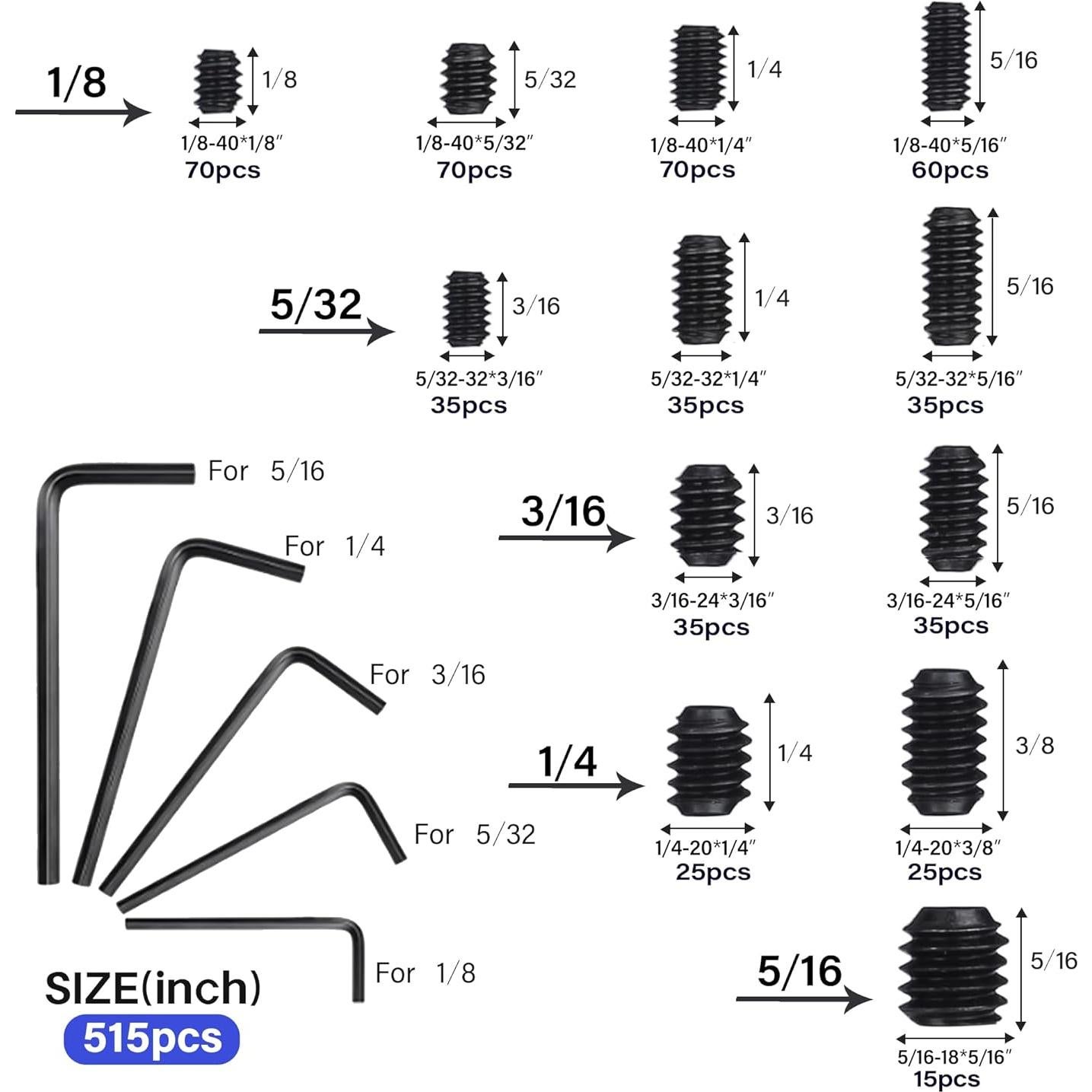 Kit de Tornillos Hexagonales Metrico y SAE 1305PCS Trollug