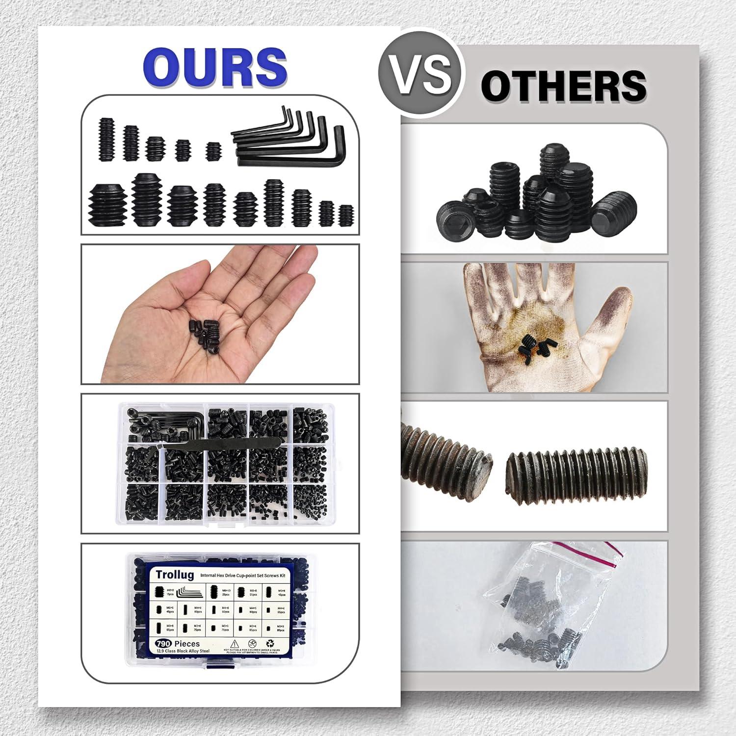 Kit de Tornillos Hexagonales Metrico y SAE 1305PCS Trollug