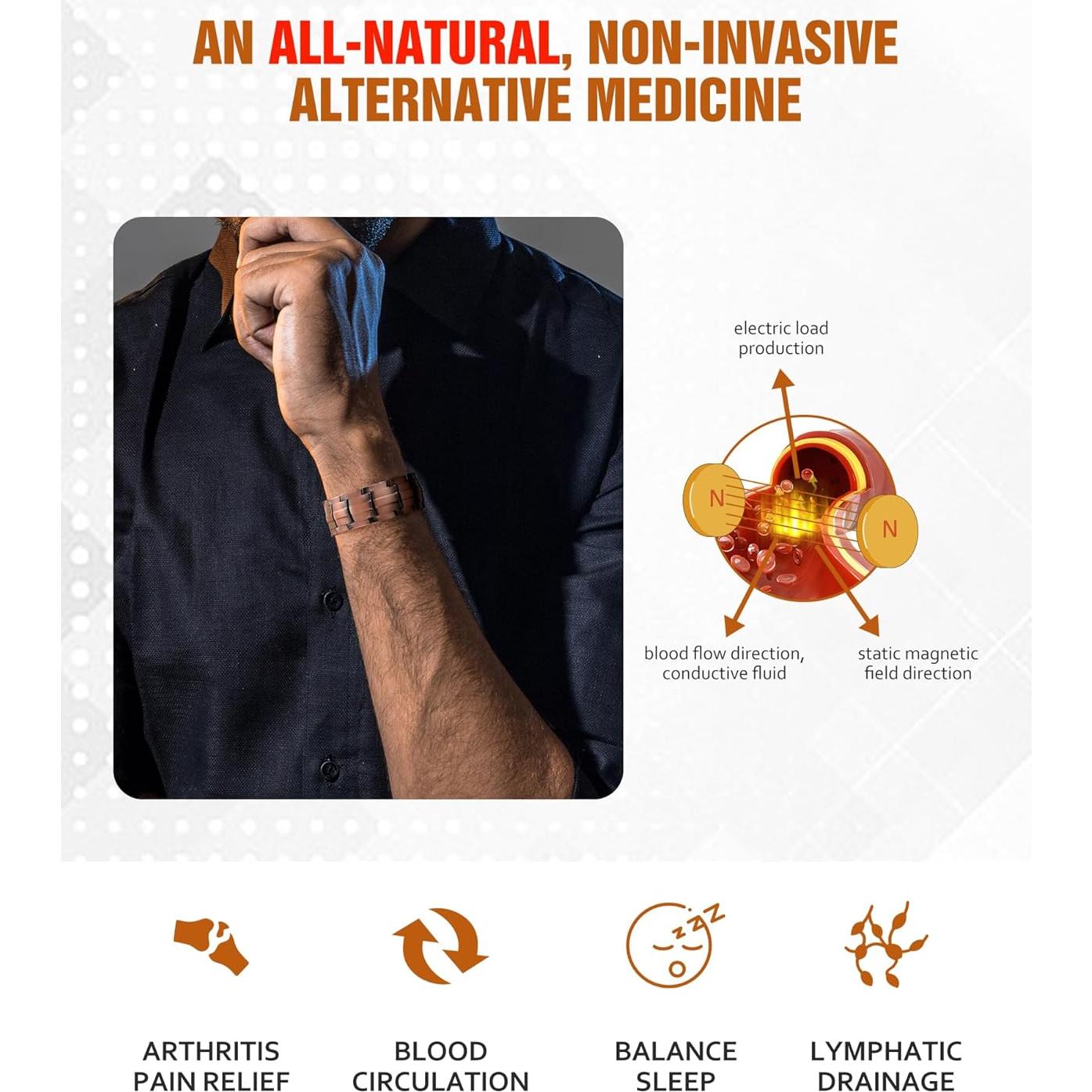 Pulsera Magnética de Cobre Jecanori para Hombres 22.5 cm