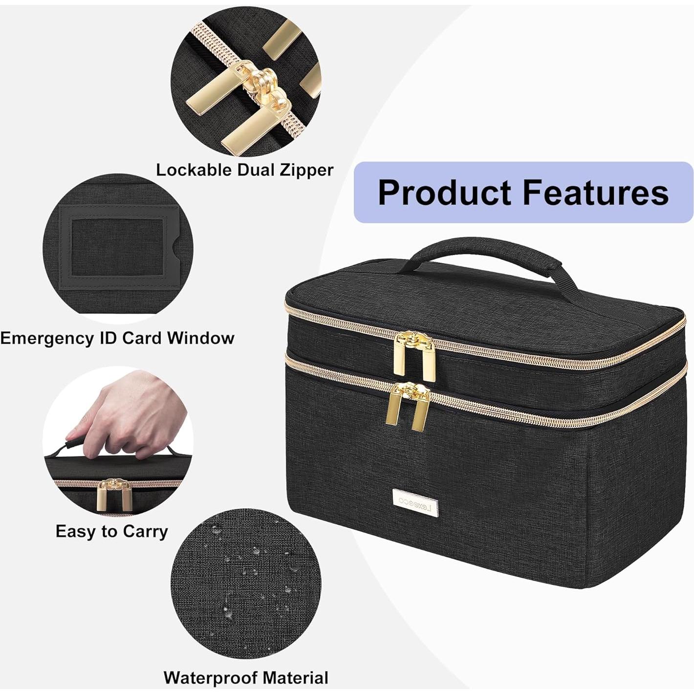 Bolsa de Almacenamiento de Medicamentos Lexeeco Negra 30.5x19.3 cm