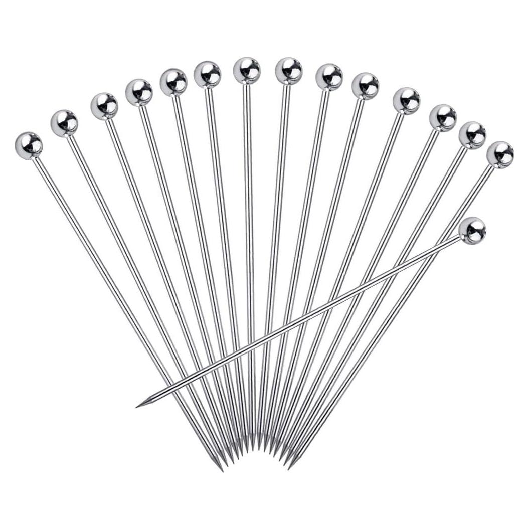 15 Palillos de Cóctel Reutilizables FATLODA de Acero Inoxidable 10.9 cm