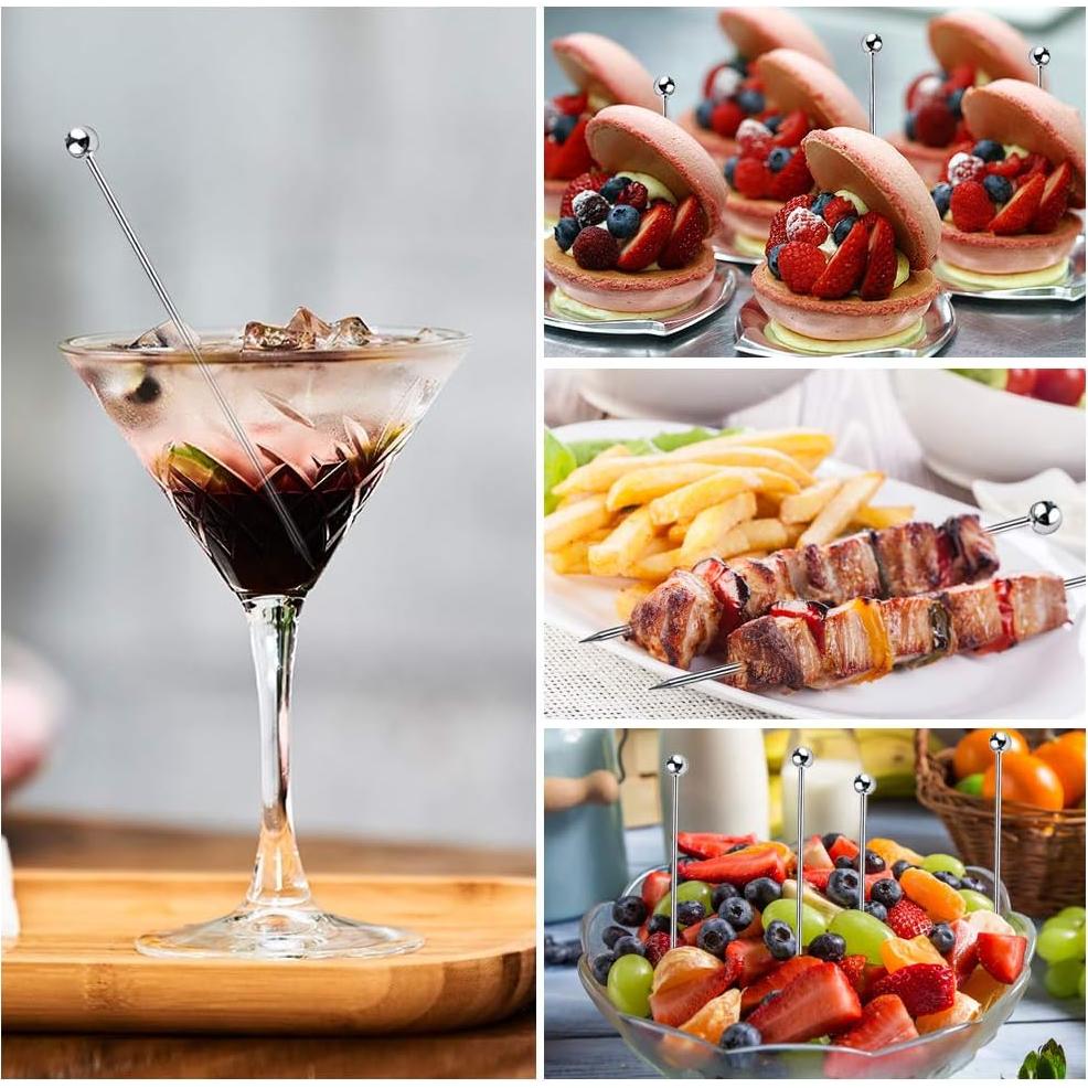 15 Palillos de Cóctel Reutilizables FATLODA de Acero Inoxidable 10.9 cm