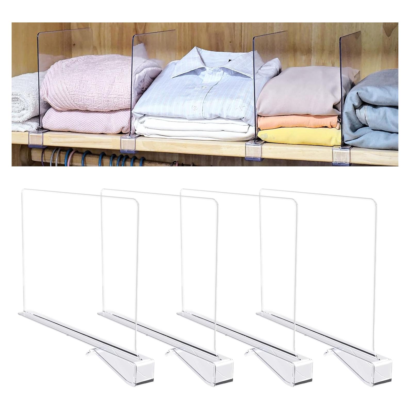 4 Divisores de Estante Acrílicos para Closet - Organizador Multifuncional