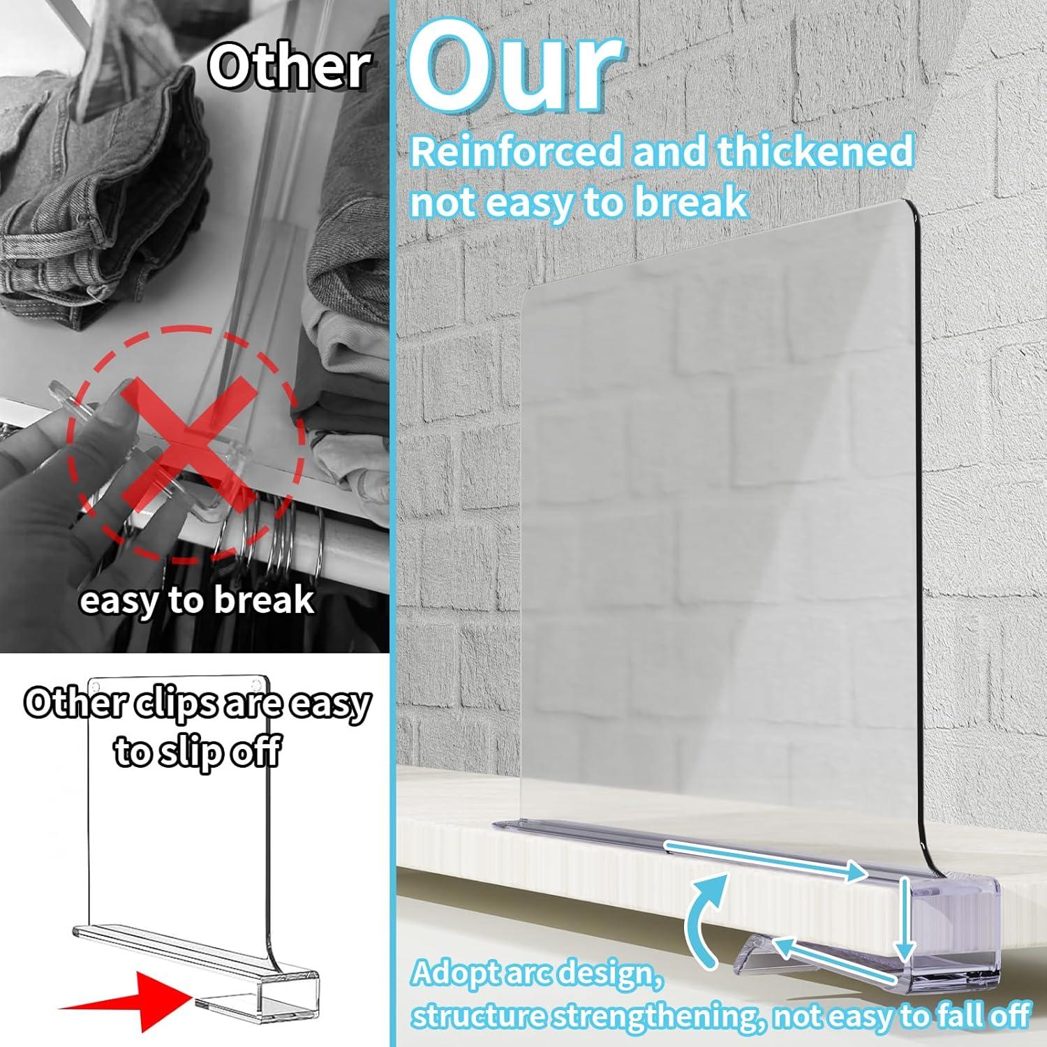 4 Divisores de Estante Acrílicos para Closet - Organizador Multifuncional