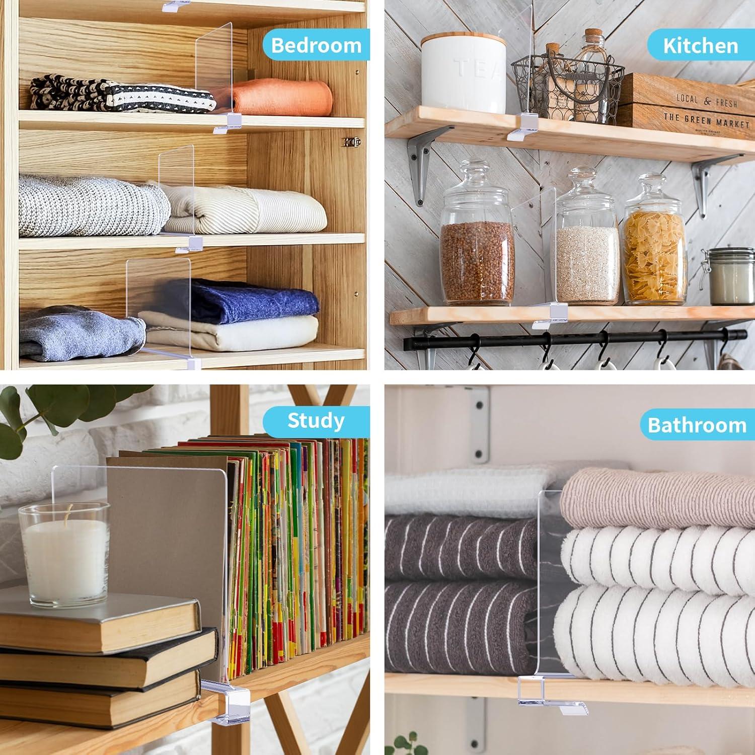 4 Divisores de Estante Acrílicos para Closet - Organizador Multifuncional