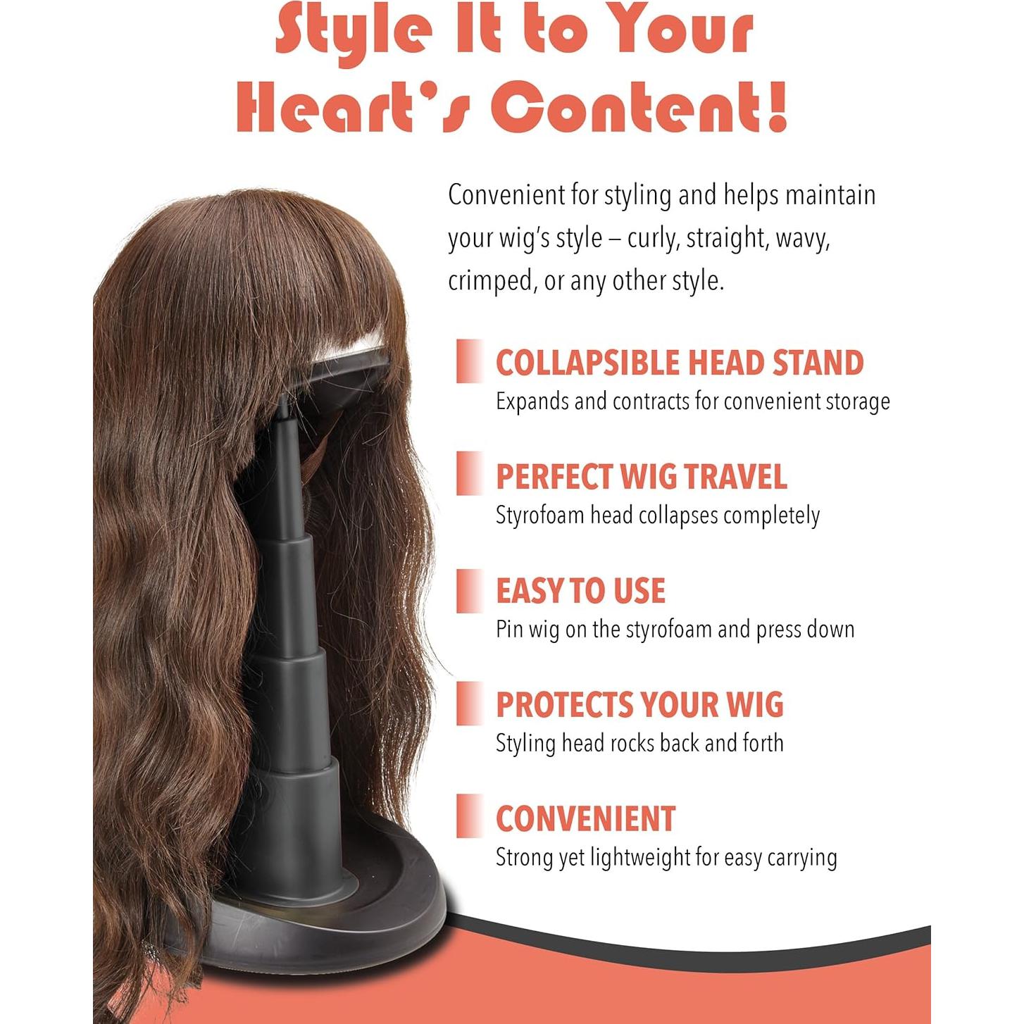 Soporte de Peluca Ajustable Adolfo Design - Negro, 5 Alturas