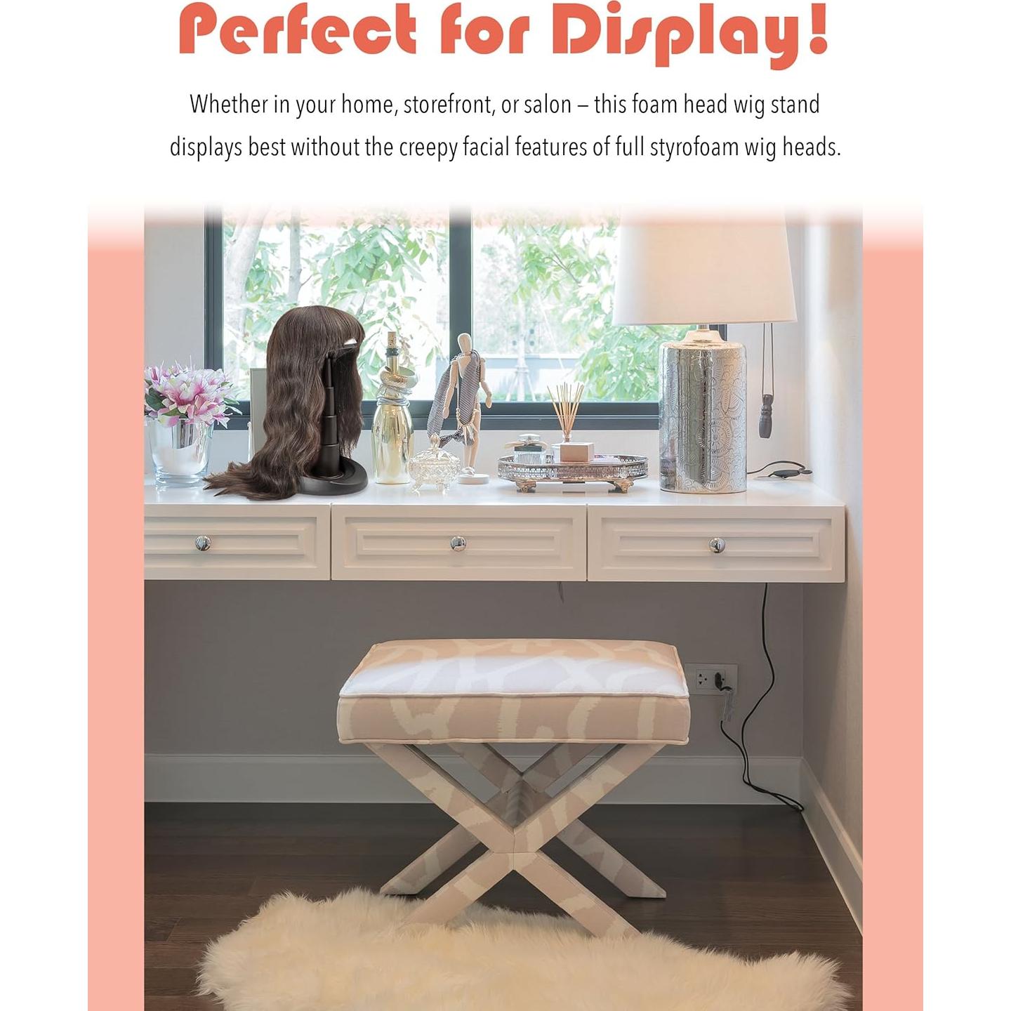 Soporte de Peluca Ajustable Adolfo Design - Negro, 5 Alturas