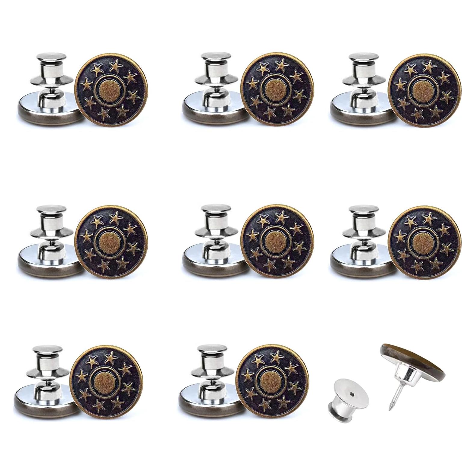 8 Pcs Button Pins for Loose Jeans, No Sew Instant Jean Button Pins, Reusable and Adjustable Clothes Buttons