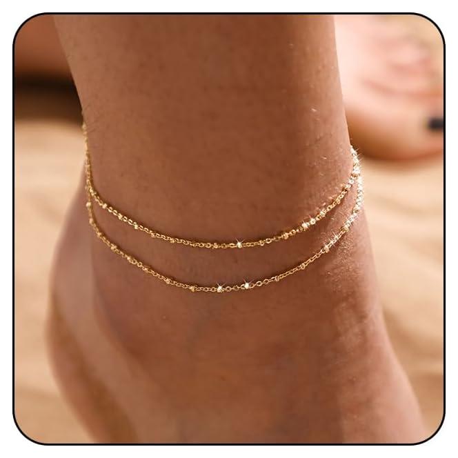 Tobilleras doradas VIROMY para mujeres, 21 cm ajustables