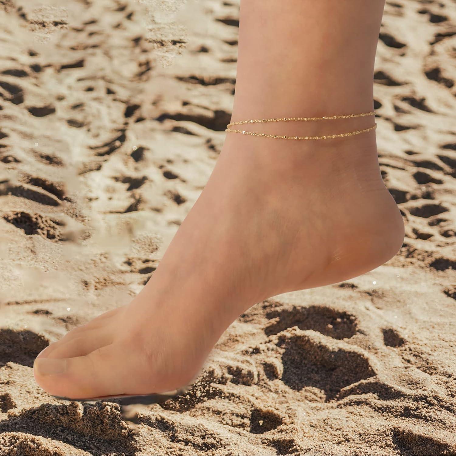 Tobilleras doradas VIROMY para mujeres, 21 cm ajustables