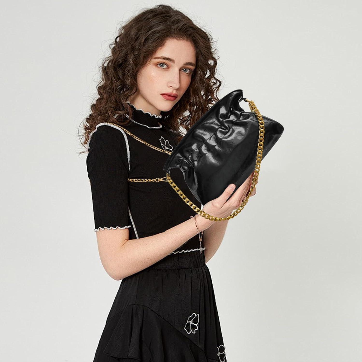 Bolso de Mano KKXIU para Mujeres Clutch Formal Negro 28.4x6.1cm