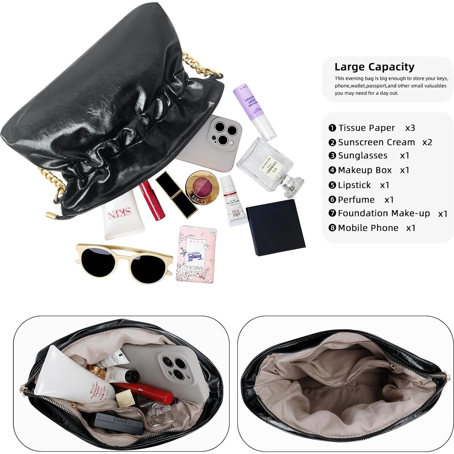 Bolso de Mano KKXIU para Mujeres Clutch Formal Negro 28.4x6.1cm