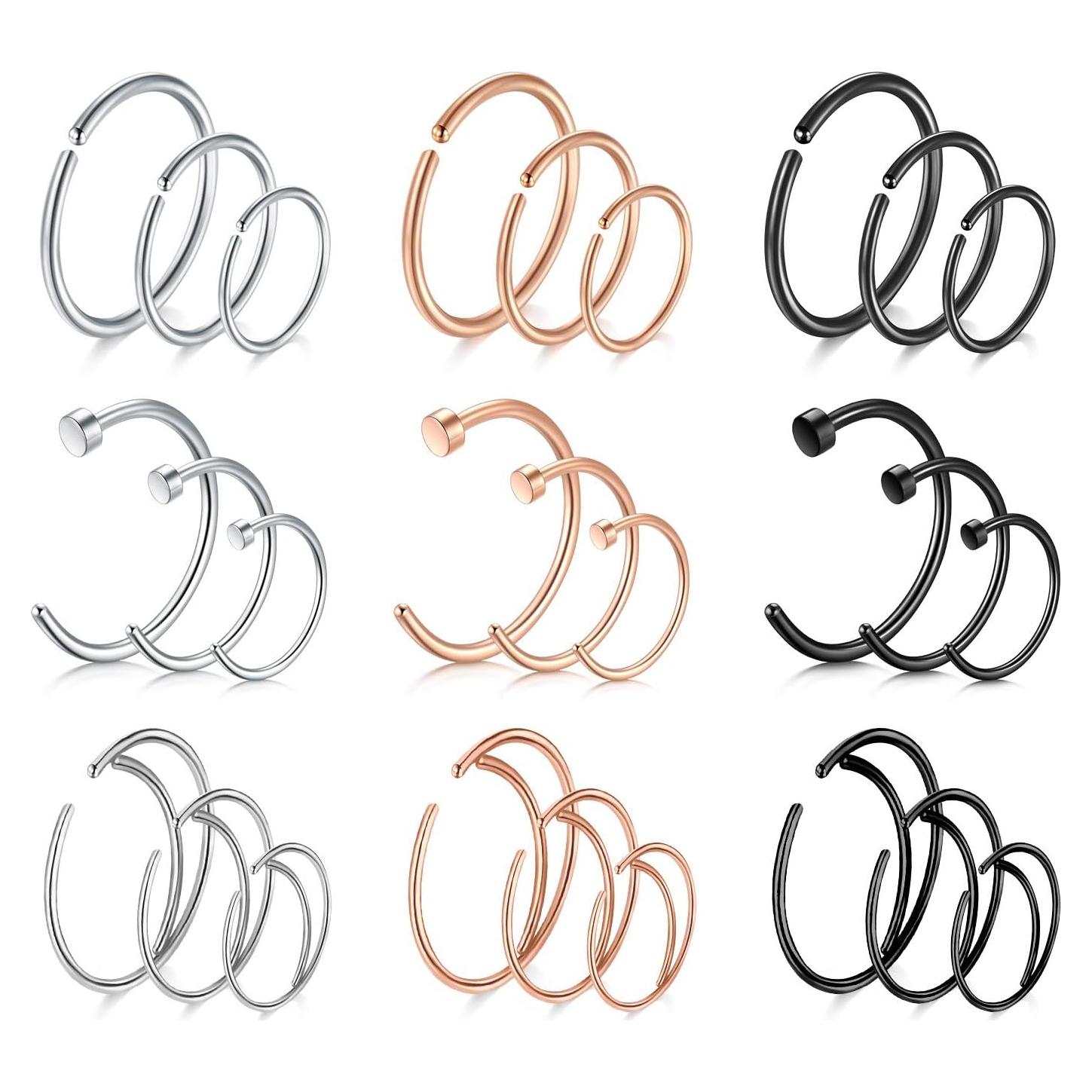 Aros Nasales FECTAS Acero Quirúrgico 20G 27 Piezas Variados