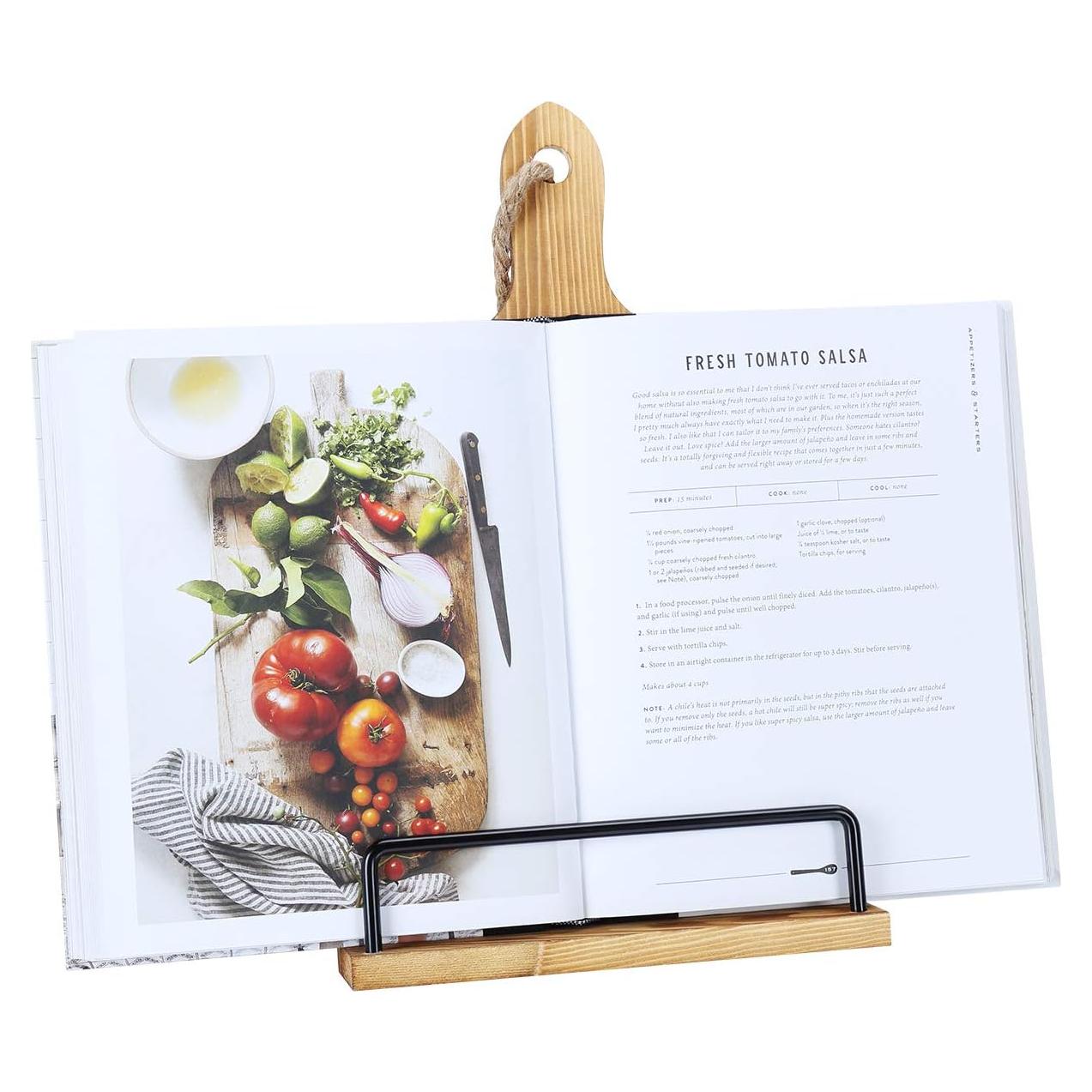 Soporte de Recetario Ajustable SOLIGT para Cocina - Madera Rústica
