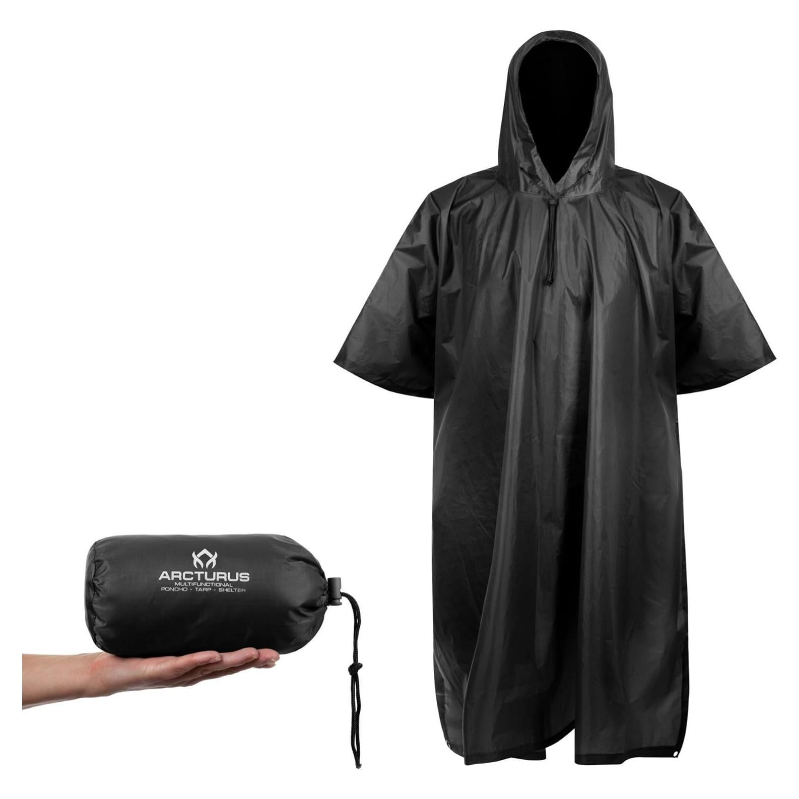 Poncho de Lluvia Arcturus Negro | Nylon Ripstop Impermeable | 137x122cm