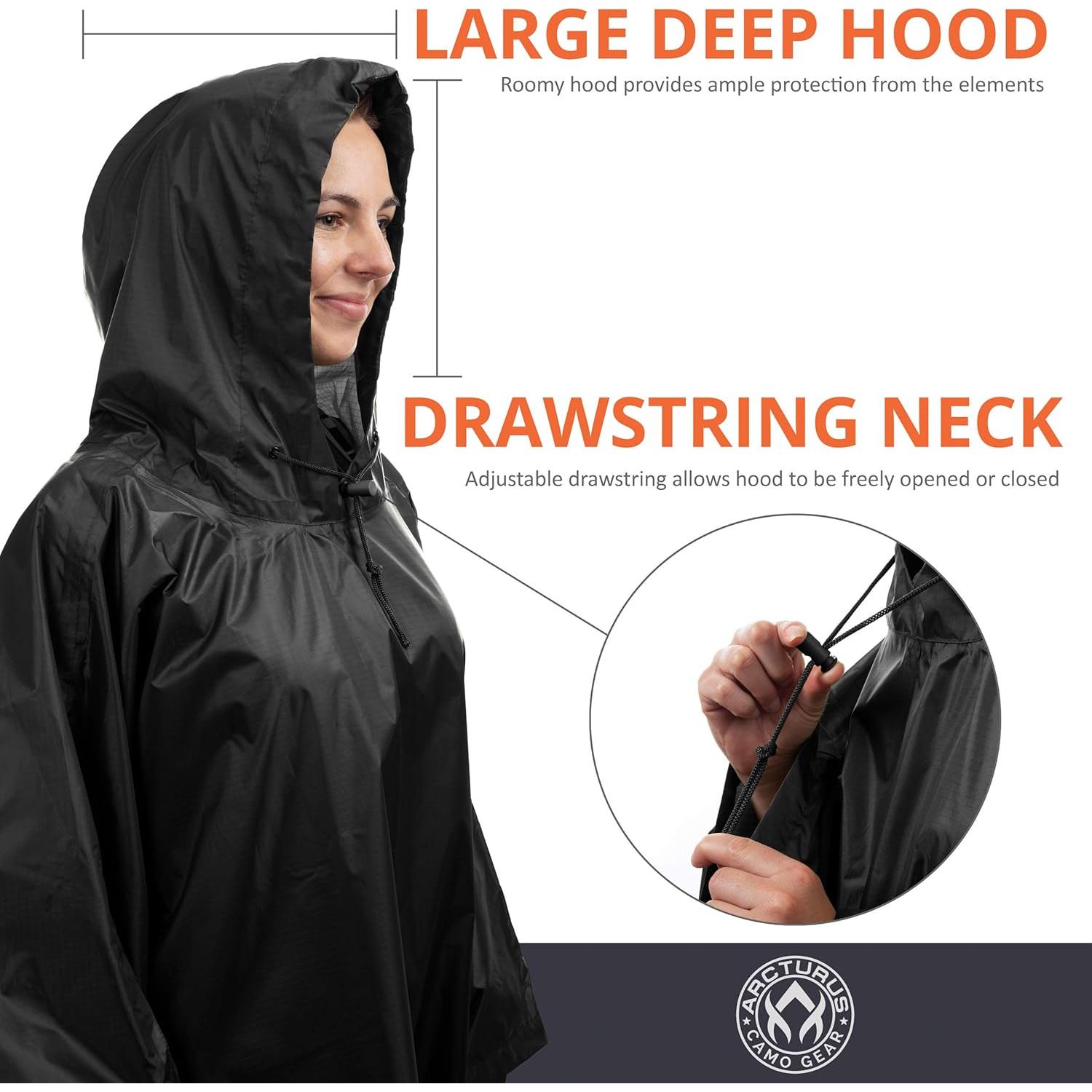 Poncho de Lluvia Arcturus Negro | Nylon Ripstop Impermeable | 137x122cm