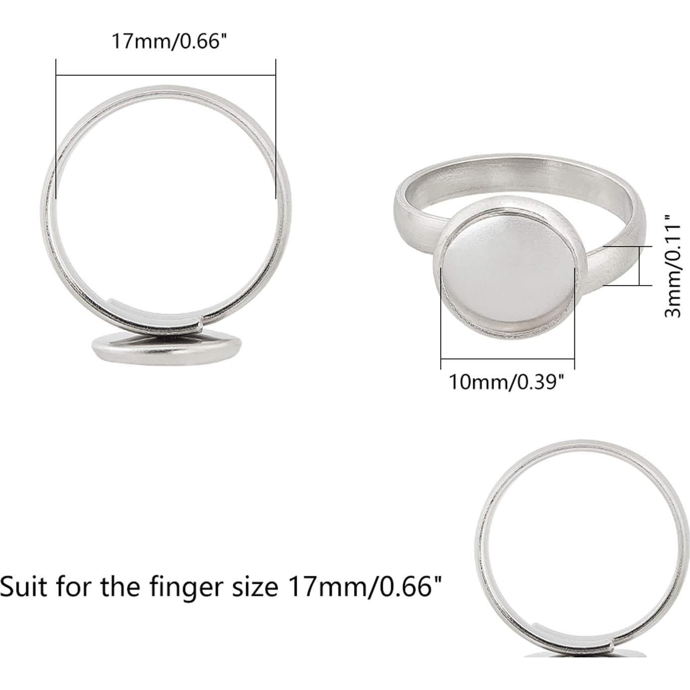 50 Anillos Ajustables de Acero Inoxidable PH PandaHall 10mm