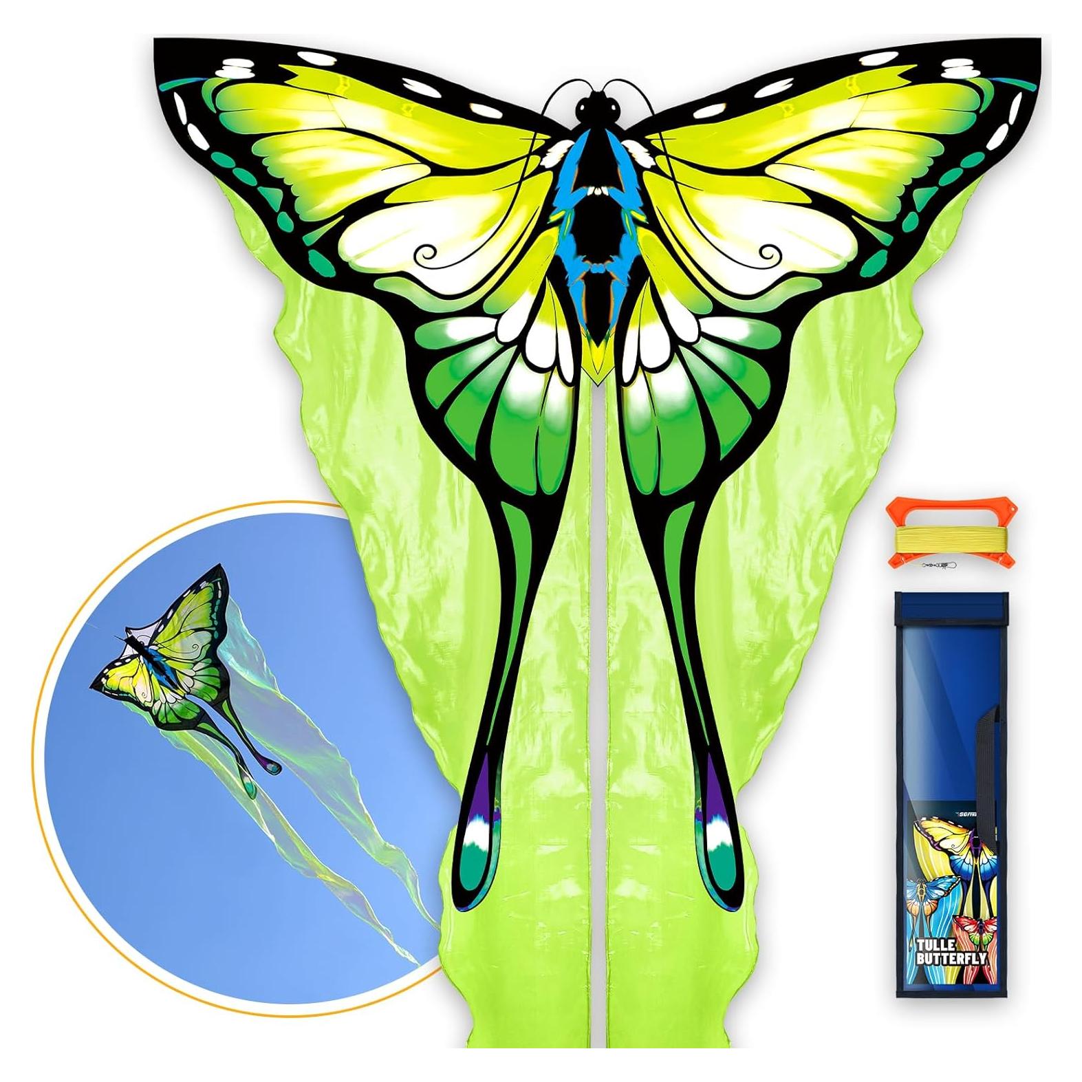 Cometa Mariposa de Tul Verde SGftre 139.7x289.6 cm Fácil de Volar