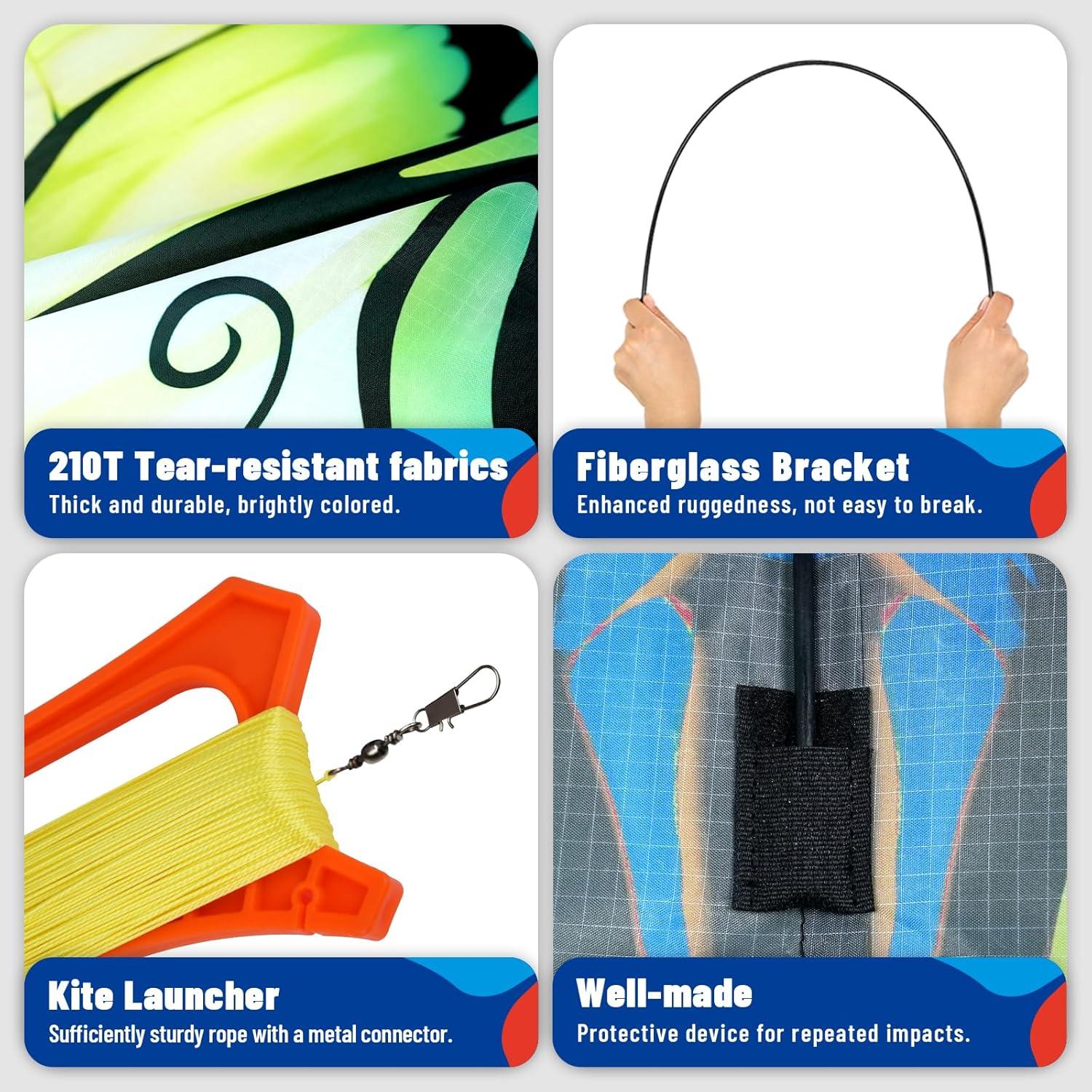 Cometa Mariposa de Tul Verde SGftre 139.7x289.6 cm Fácil de Volar