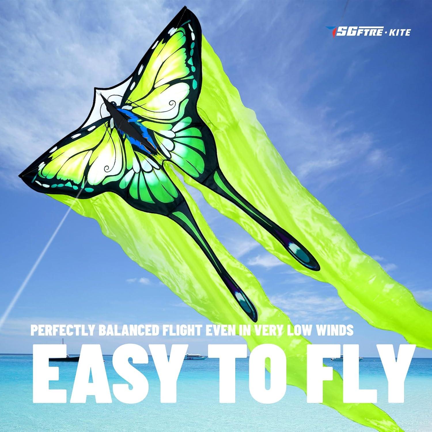 Cometa Mariposa de Tul Verde SGftre 139.7x289.6 cm Fácil de Volar