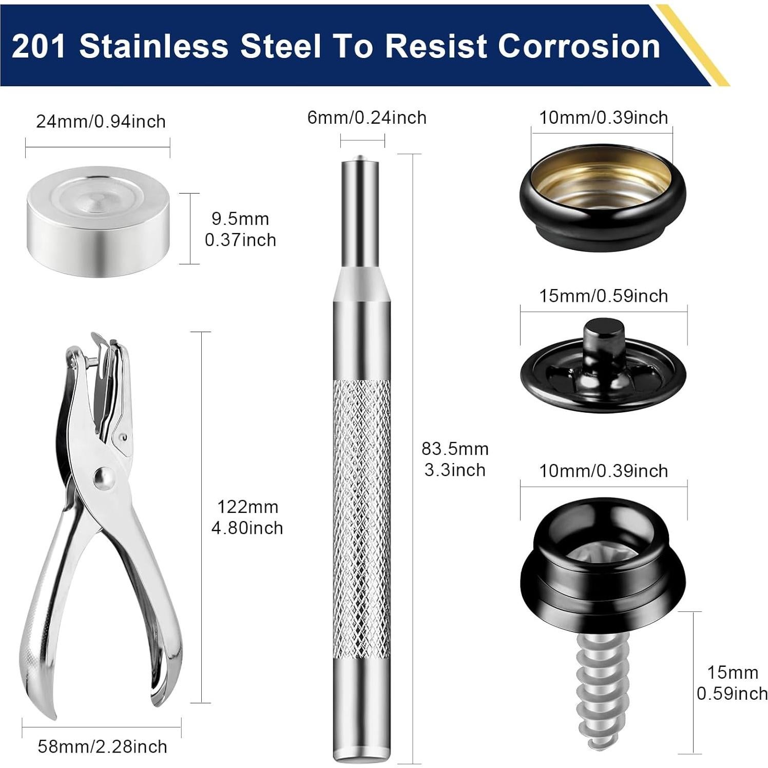 Kit de Botones de Presión Hicdaw 155 Piezas Acero Inoxidable