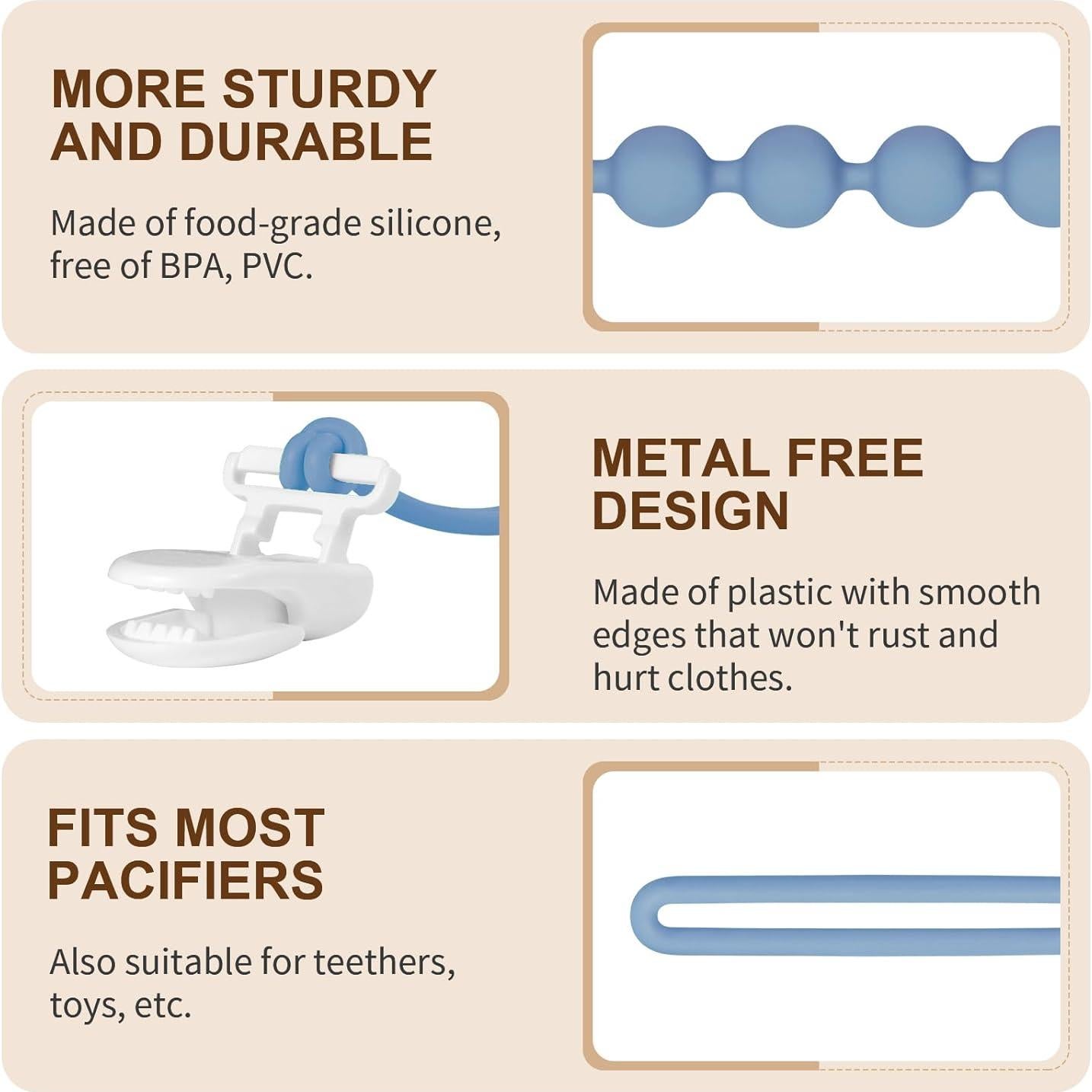 Clip de Chupete de Silicona 100% Grado Alimenticio - Paquete de 5