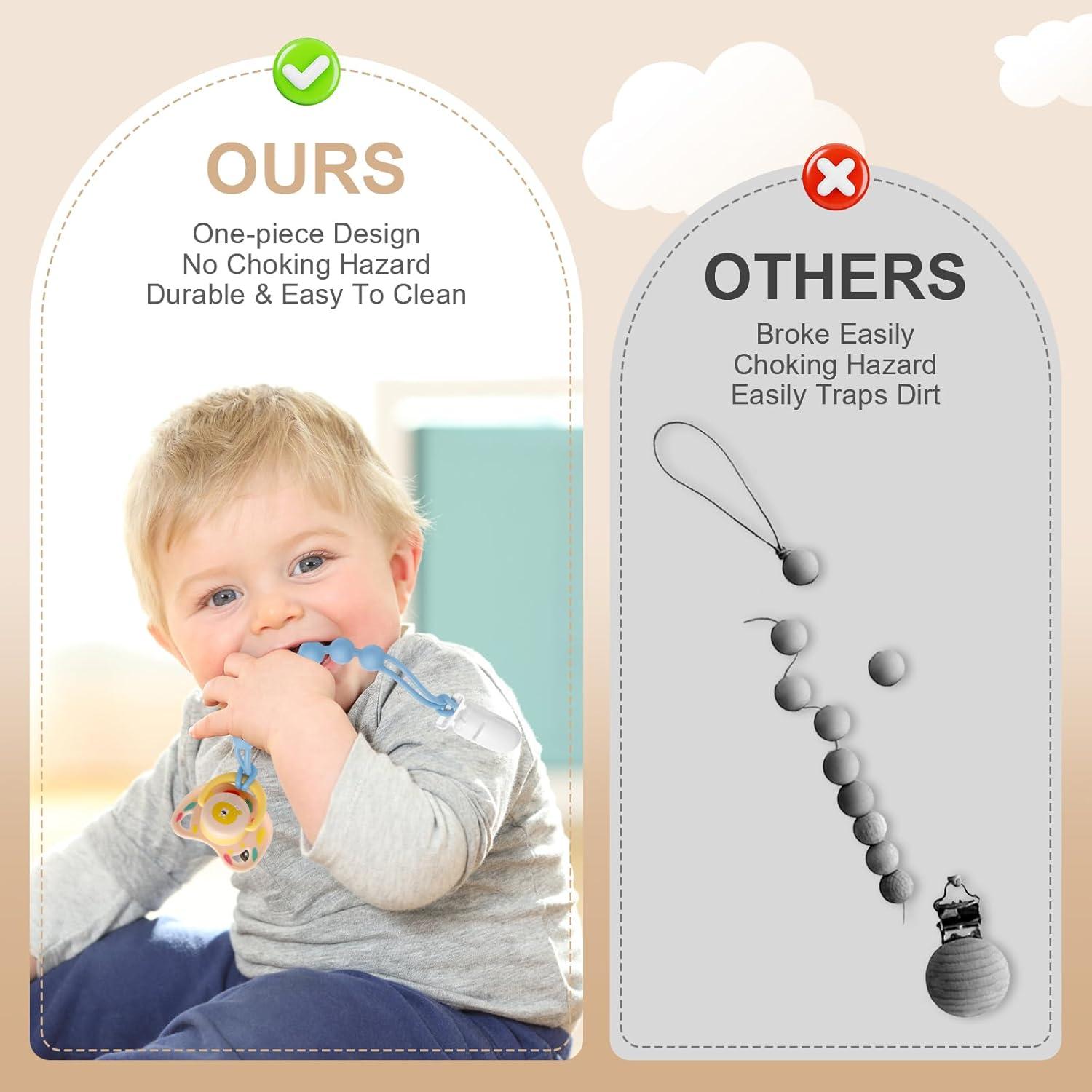 Clip de Chupete de Silicona 100% Grado Alimenticio - Paquete de 5