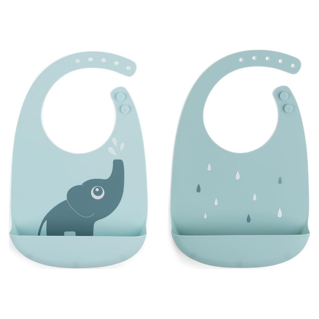 Baberos de Silicona Azul Done by Deer Elphee 2-Pack Ajustables