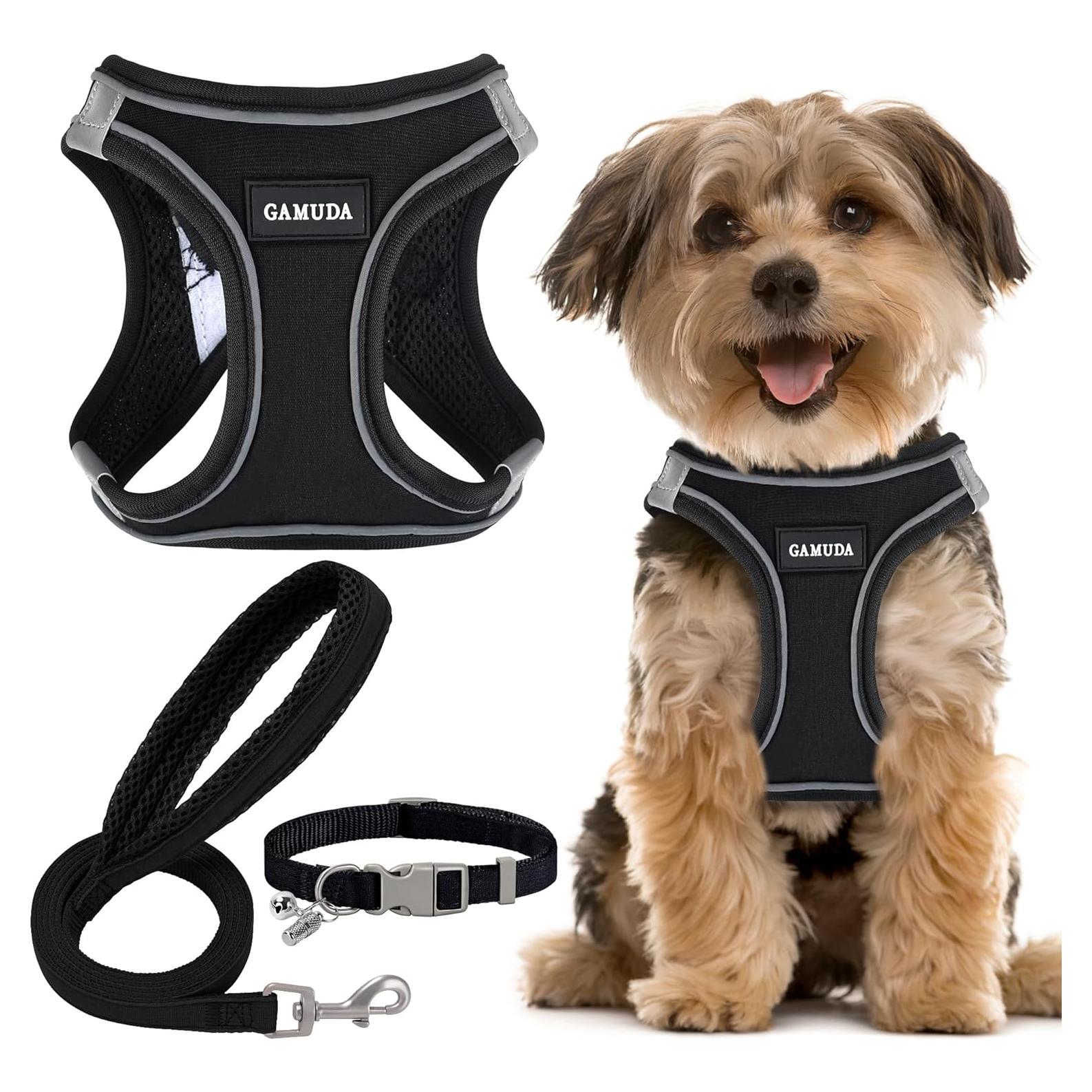 Conjunto Arnés, Collar y Correa para Perros GAMUDA Negro XS
