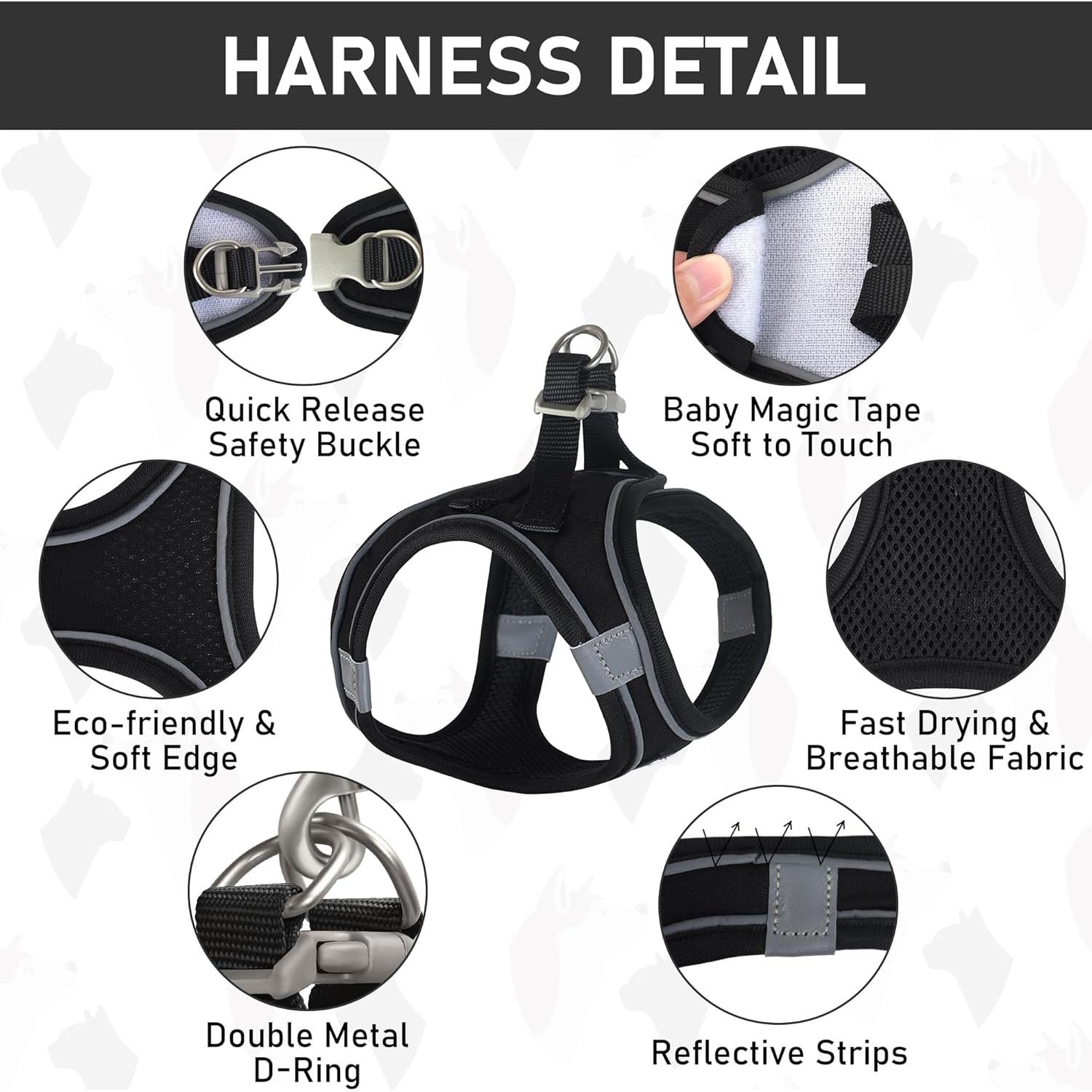 Conjunto Arnés, Collar y Correa para Perros GAMUDA Negro XS