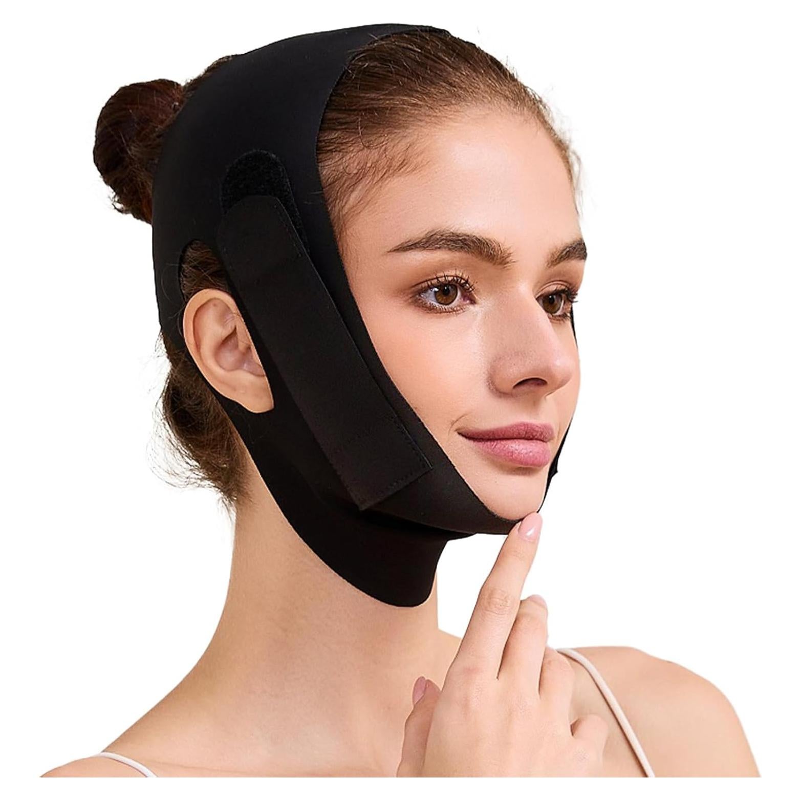 Correa reductora de papada Mr.Jing V-Line negra mediana