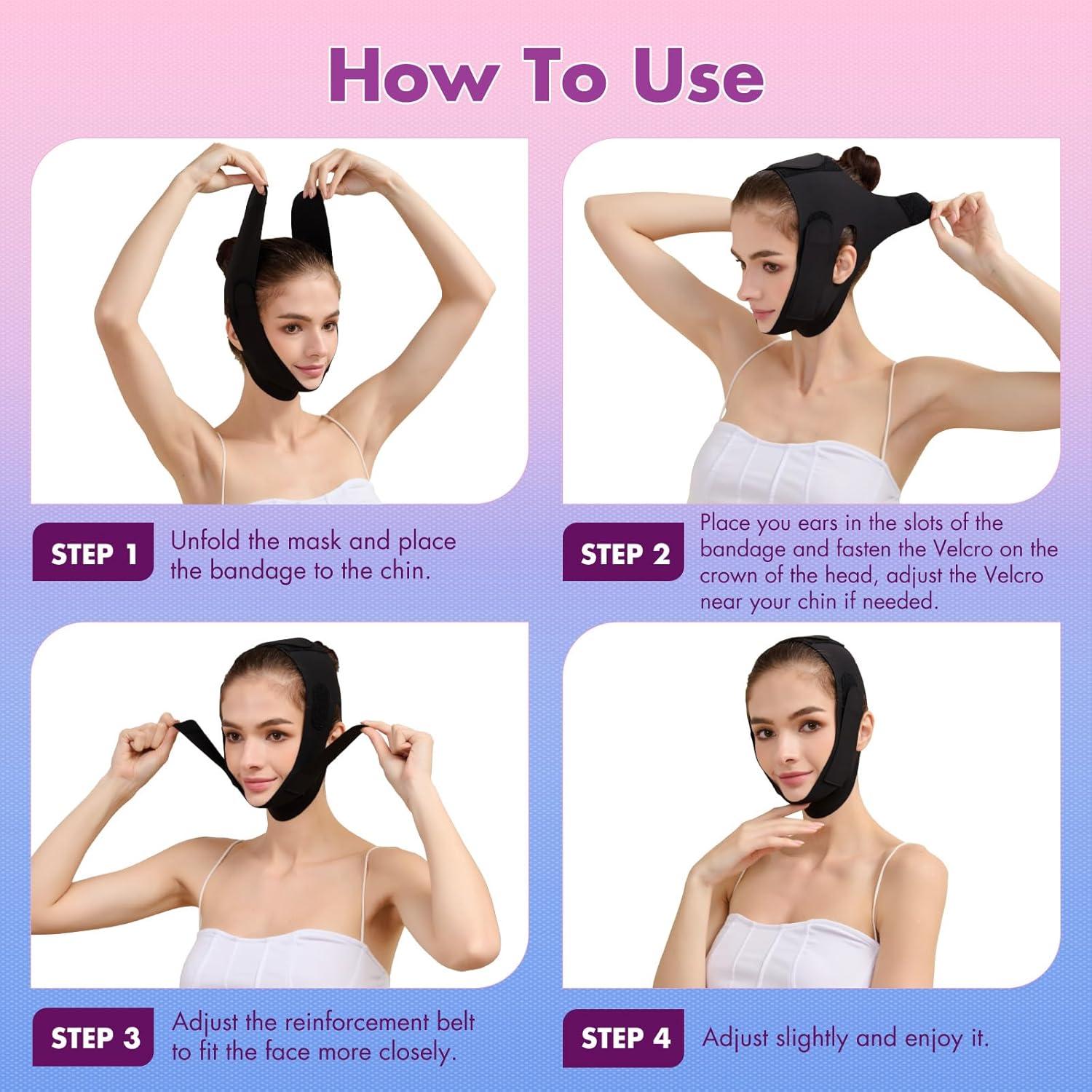 Correa reductora de papada Mr.Jing V-Line negra mediana